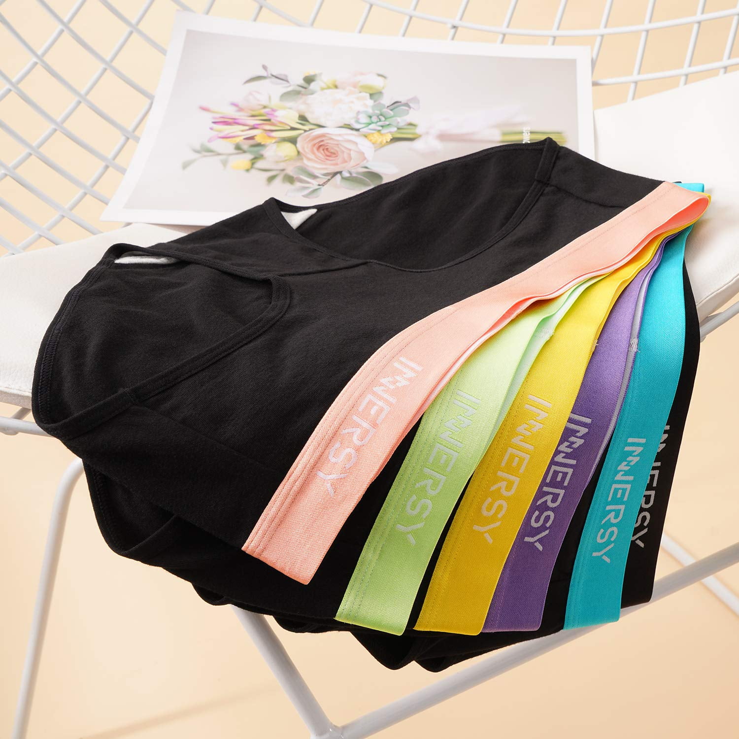 INNERSY Women's Cotton Hipster Panties Sport Underwear (Black, Large, 6-Pack) sq91b