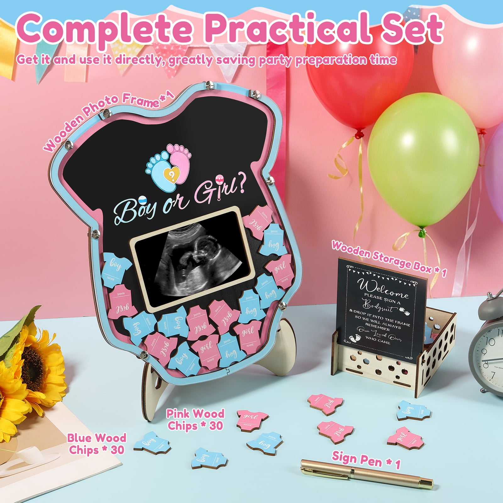 Adifare Baby Gender Reveal Voting Board Set with Stand and 60 Wooden Chips (Blue, 11.61 in x 10.43 in) rabwm