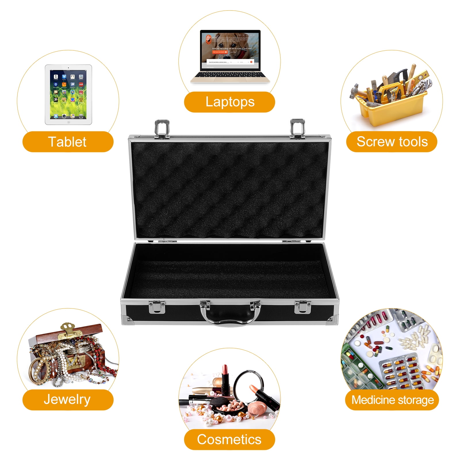 Qifull Lockable Aluminum Alloy Carrying Case, Secure Medicine Box with Combination Lock, Shockproof Storage Organizer (Black, 14.15 x 7.86 x 2.95 in) 0z0yk
