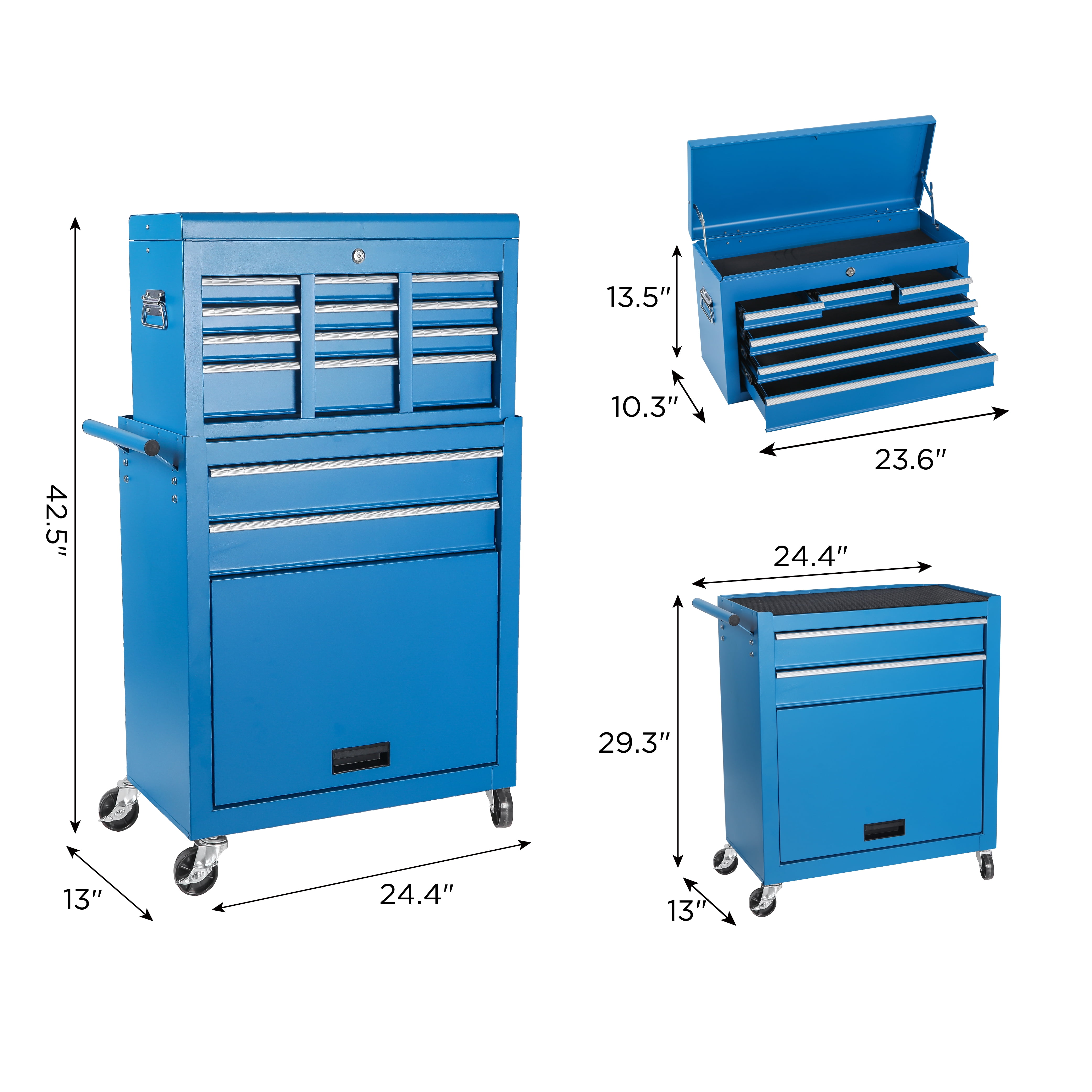 FFZ 8-Drawer Rolling Tool Chest Storage Cabinet (Blue, 24.4 in x 13 in x 42.9 in) 1542r