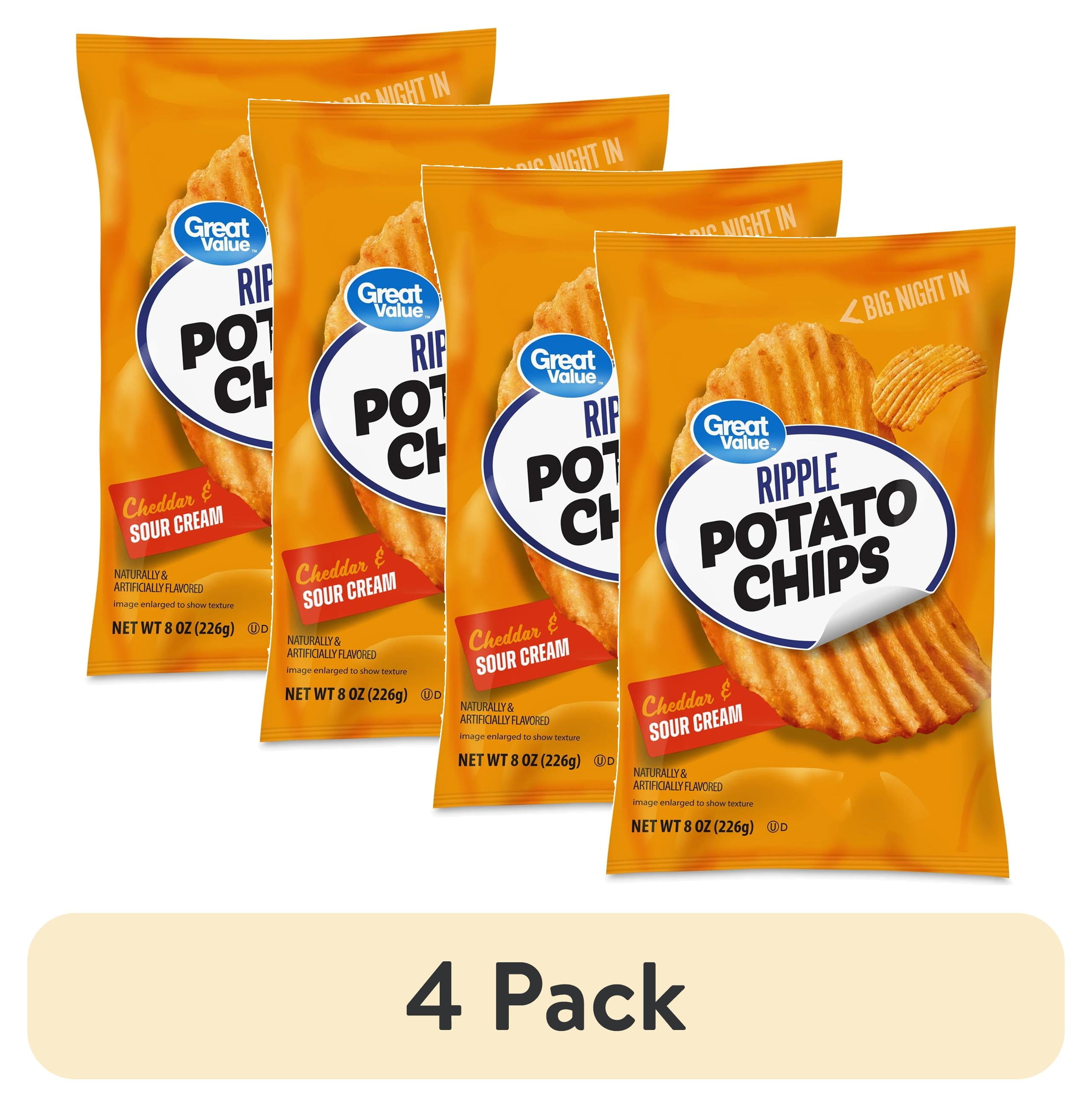 Great Value Rippled Cheddar & Sour Cream Potato Chips (4 Pack, 32 oz Total) na7y2
