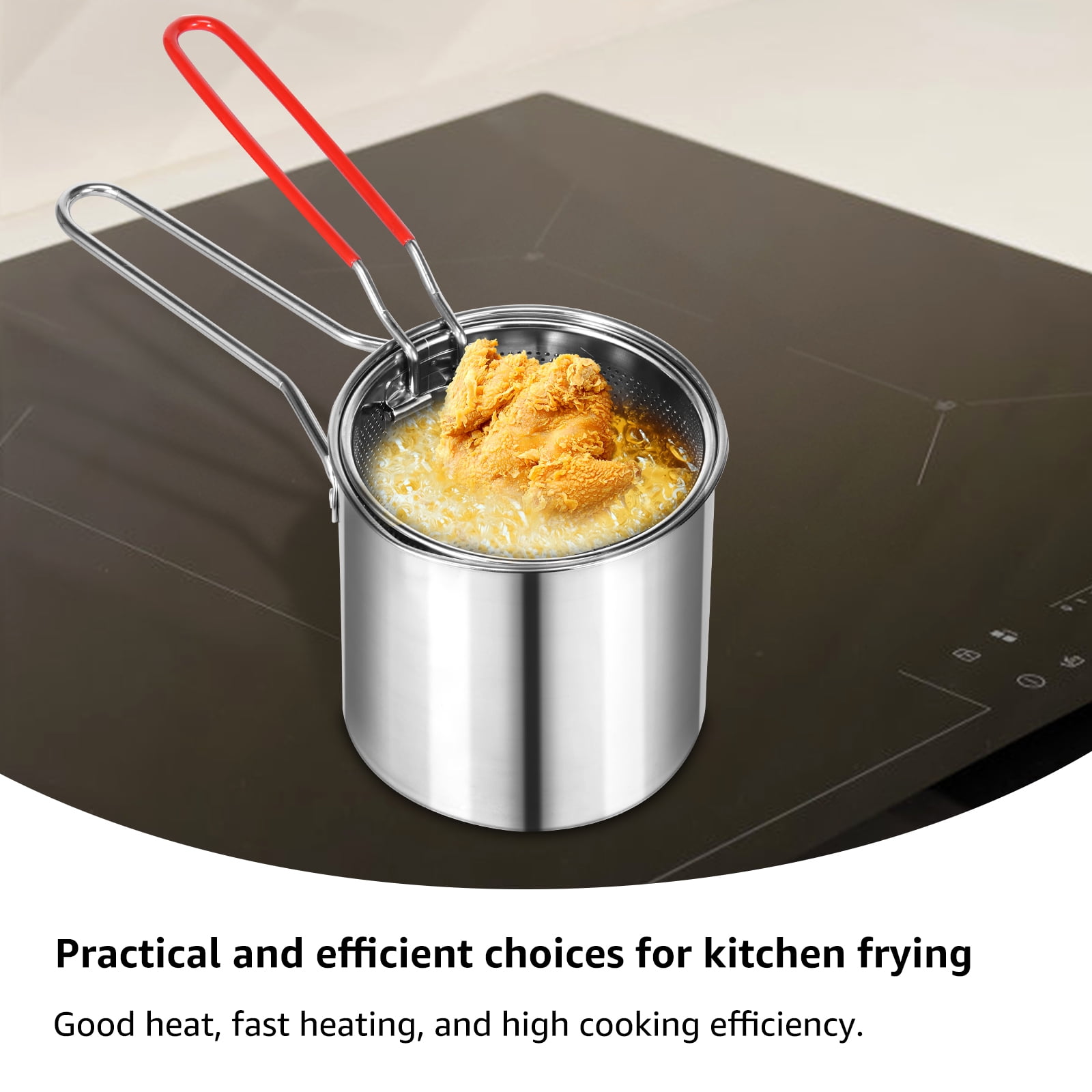 Evjurcn Stainless Steel Deep Fryer Pot with Strainer Basket and Lid (Silver, 5.12 in) 554q7