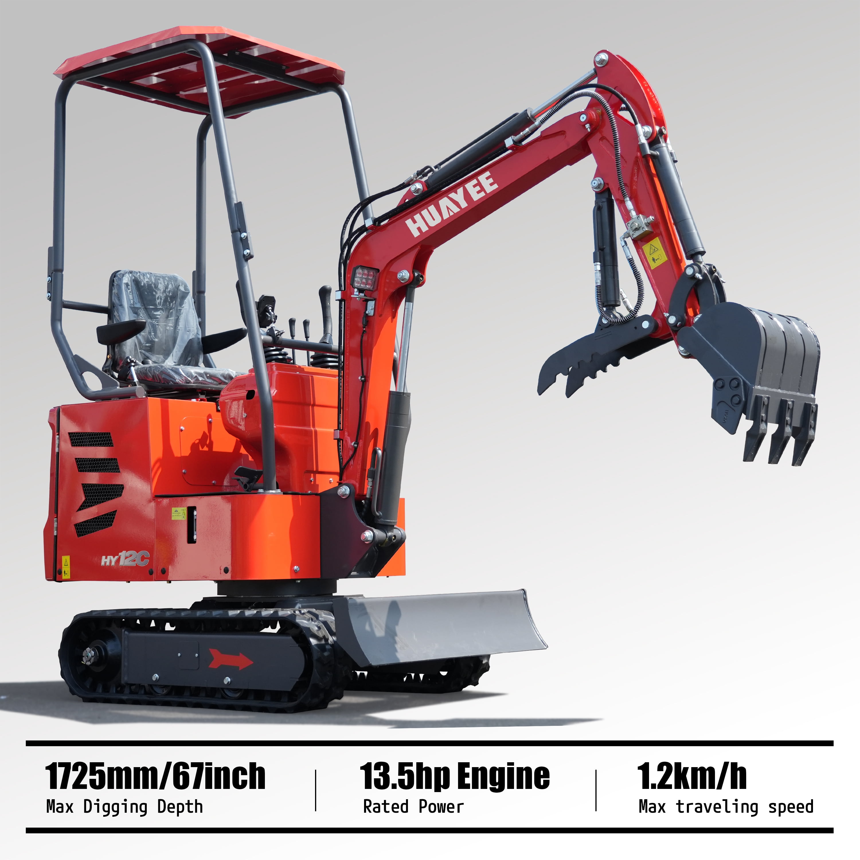 HUAYEE HY12C Mini Excavator with Hydraulic Thumb and 13.5 HP EPA Gasoline Engine (1.2 Ton, 31.5 in Bucket) utyy3