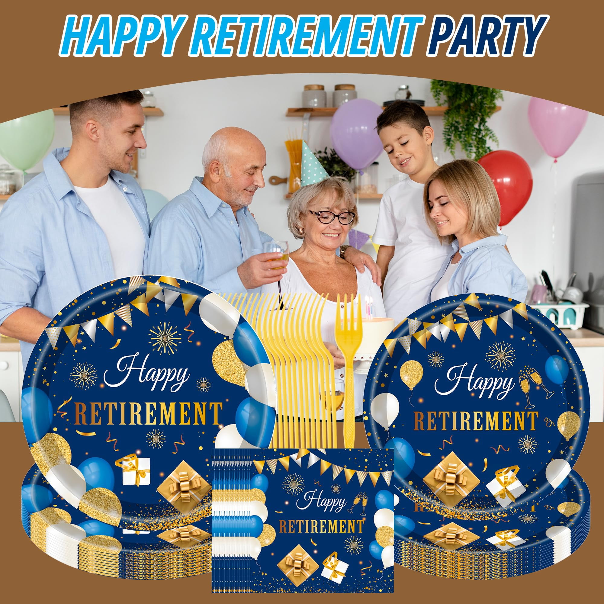 Jestar 96-Piece Retirement Party Supply Set (Gold, 24-Guest Service) w3kbh