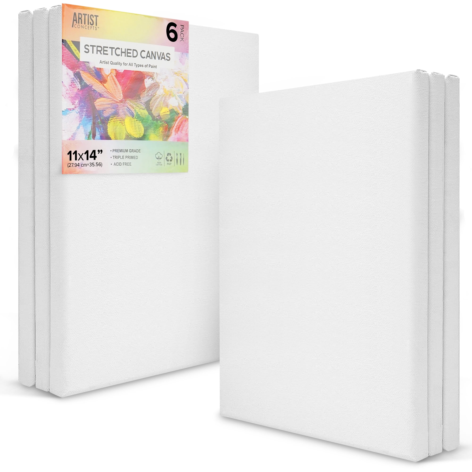 Artist Concepts Pre-Stretched Blank Canvas Frames for Painting and Crafts (White, 11 in x 14 in, 6 Pack) wrftg