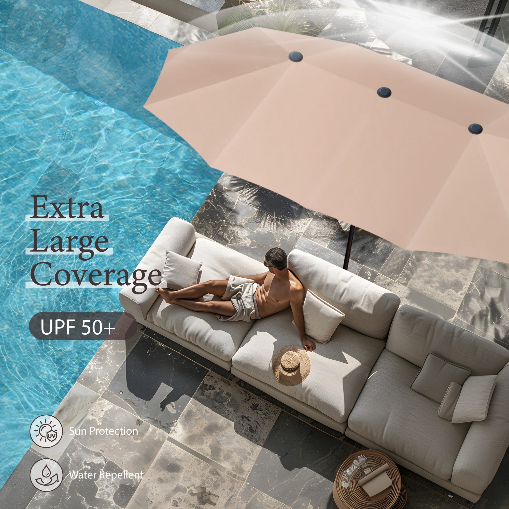 MF Studio 8-Piece Outdoor Patio Dining Set with 13ft Umbrella and 59 in Metal Table (Beige, 8-Piece Set) 5vx29