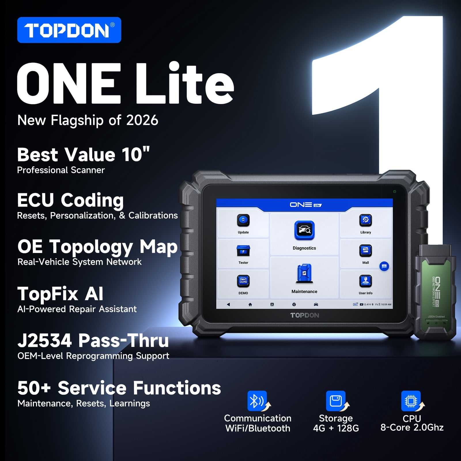 TOPDON OBD2 Scanner ONE Lite Diagnostic Tool with J2534 Pass-Thru and ECU Coding (Grey, 10.1 in) tmdw6