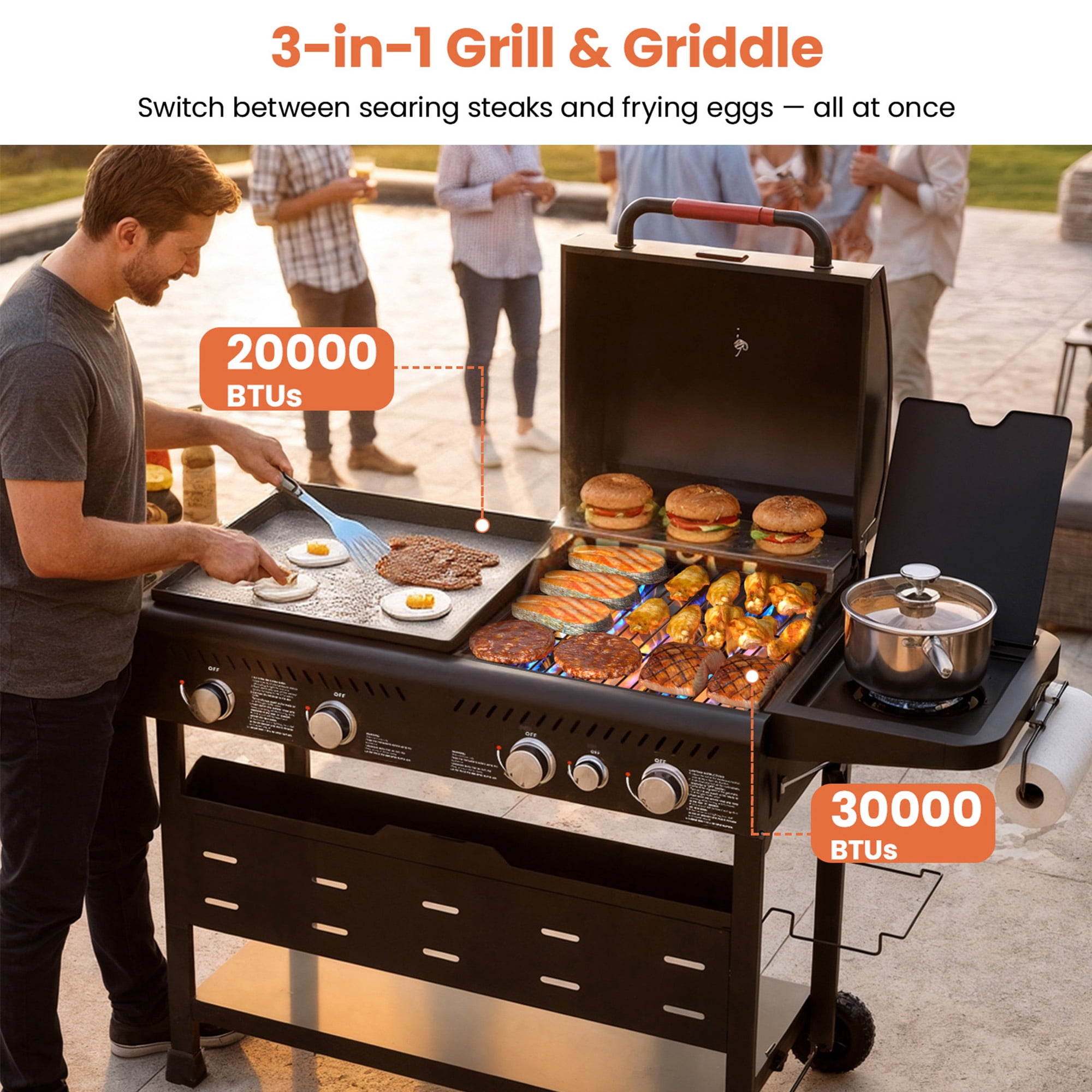 Tcisa 5-Burner Gas Grill and Griddle Combo with Side Burner (Black, 702 sq in) 0kive