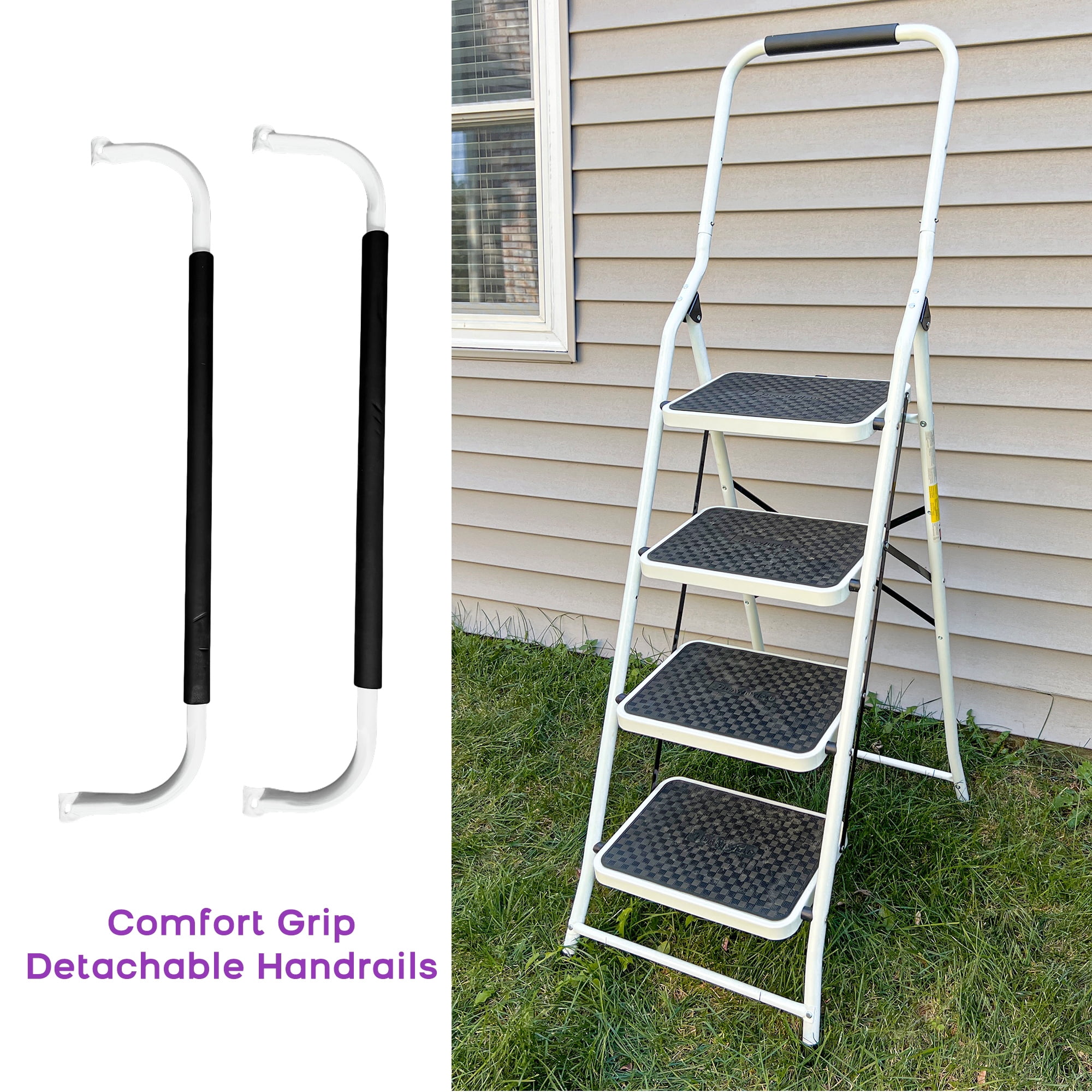 Whifea 4-Step Folding Ladder with Handgrip and Anti-Slip Wide Platform (330 lb Capacity) 0119t