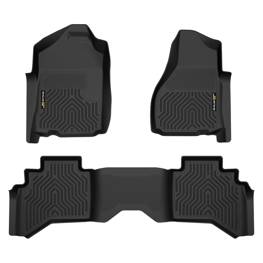 PIT66 All-Weather TPE Floor Mats Set for Dodge Ram 1500 2500 3500 Quad Cab (Black, 1 Set) e23wa