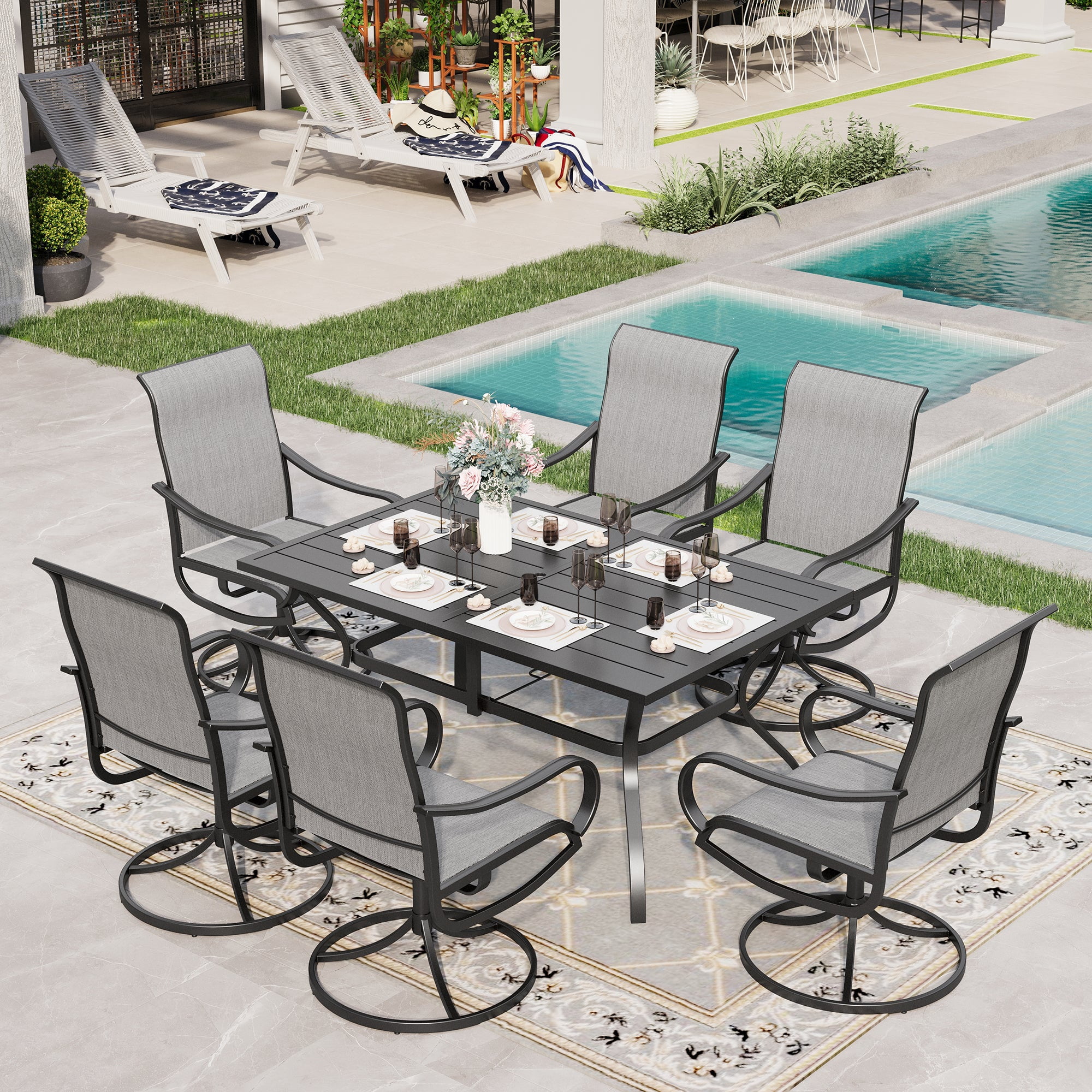Sophia & William 7 Piece Outdoor Patio Dining Set with Swivel Textilene Chairs and Metal Table (Gray, 7 Piece Set) p89dj