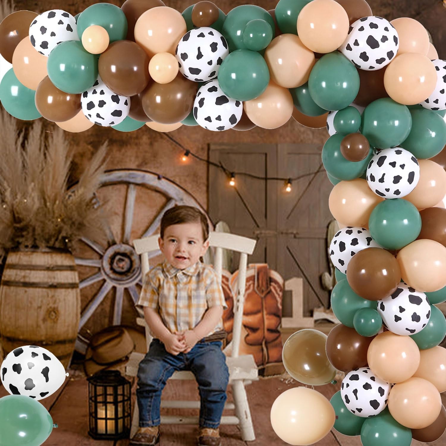 Kreatwow Buffalo Party Decorations Set, Bison Themed Birthday Backdrop and Balloon Garland Arch Kit (Brown and Green, 66 Pieces) z1l1s