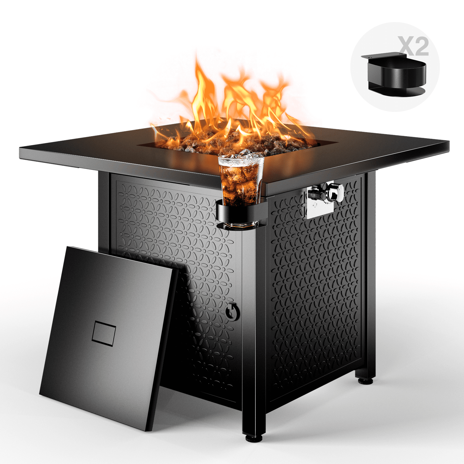 Philergo 28 Inch Propane Gas Fire Pit Table with Lid and Lava Rock (Black, 28 in) 5vdul