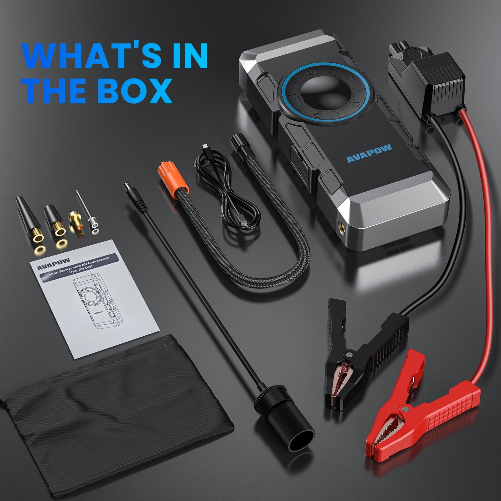 AVAPOW 4000A Jump Starter with Air Compressor (150 PSI, 12V Portable Emergency Power Bank) cktko