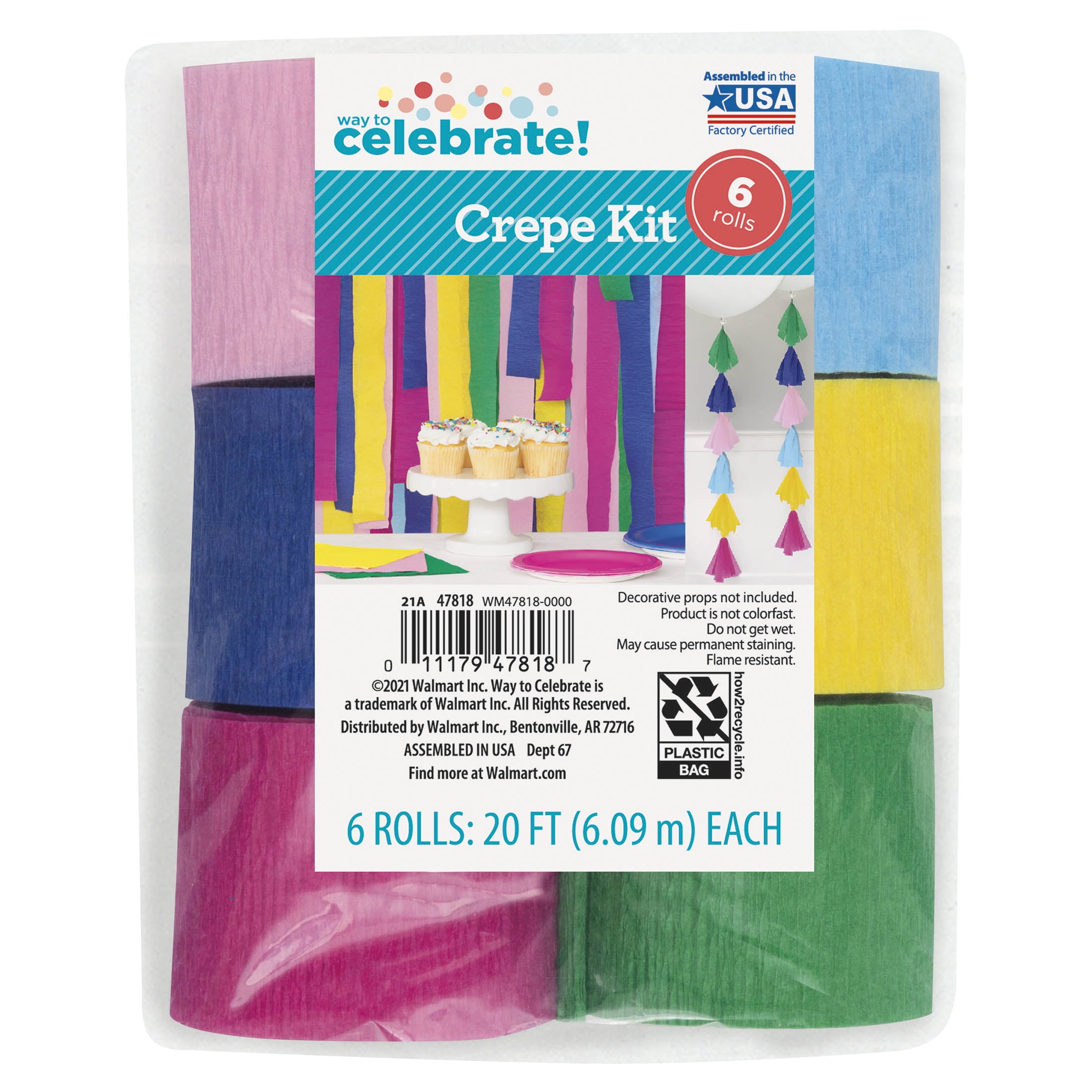 Way To Celebrate Crepe Paper Streamers Party Decorations (Multicolor, 6 Count, 20 ft) zug2o