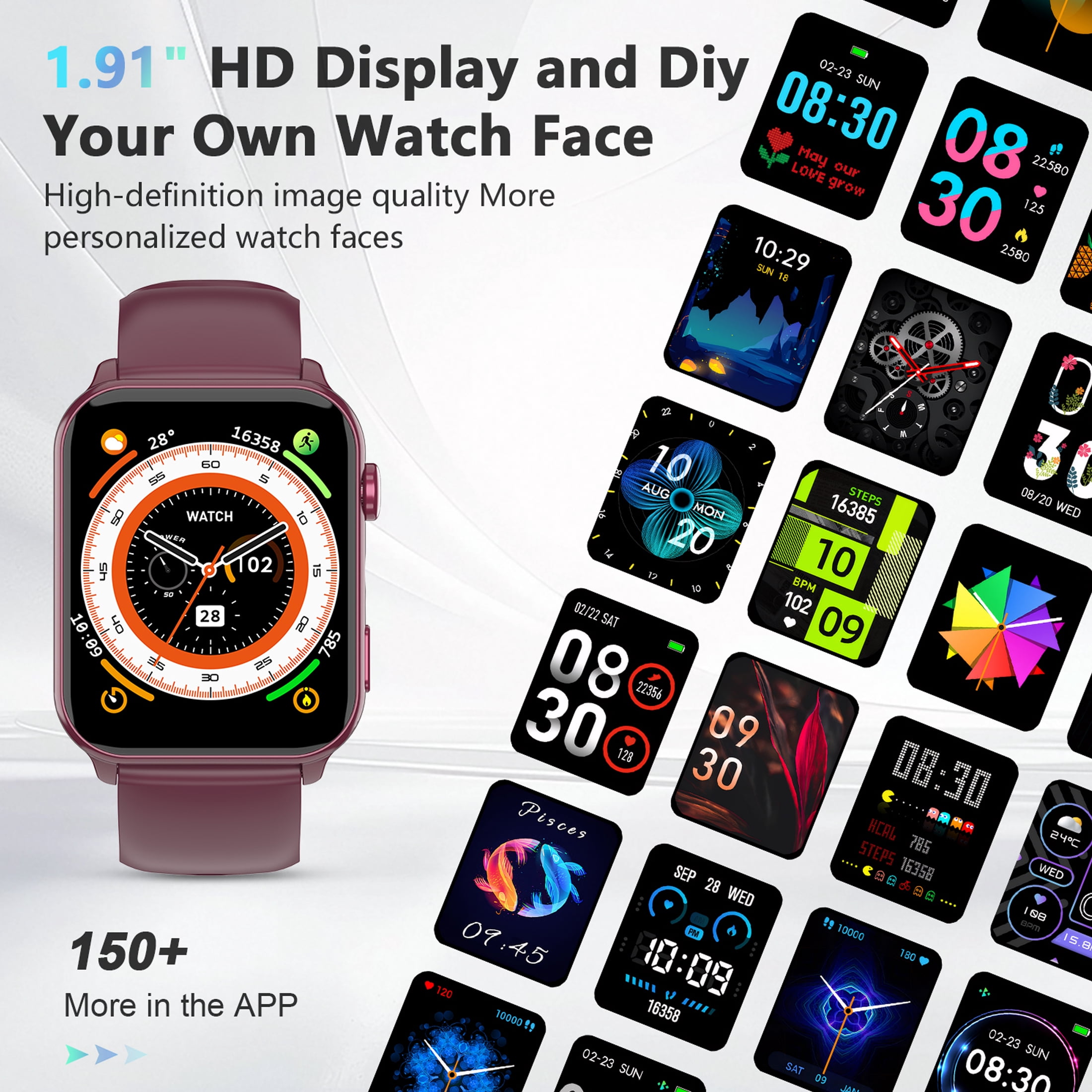 IOWODO Smart Watch Fitness Tracker with Bluetooth Calling and 100+ Sports Modes (Purple, 1.91 in) 9r1i3