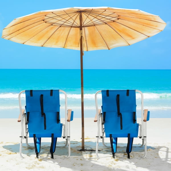 AsterOutdoor Portable Backpack Beach Chairs with Headrest and Cup Holder (Blue, 2 Pack) 6dfsc