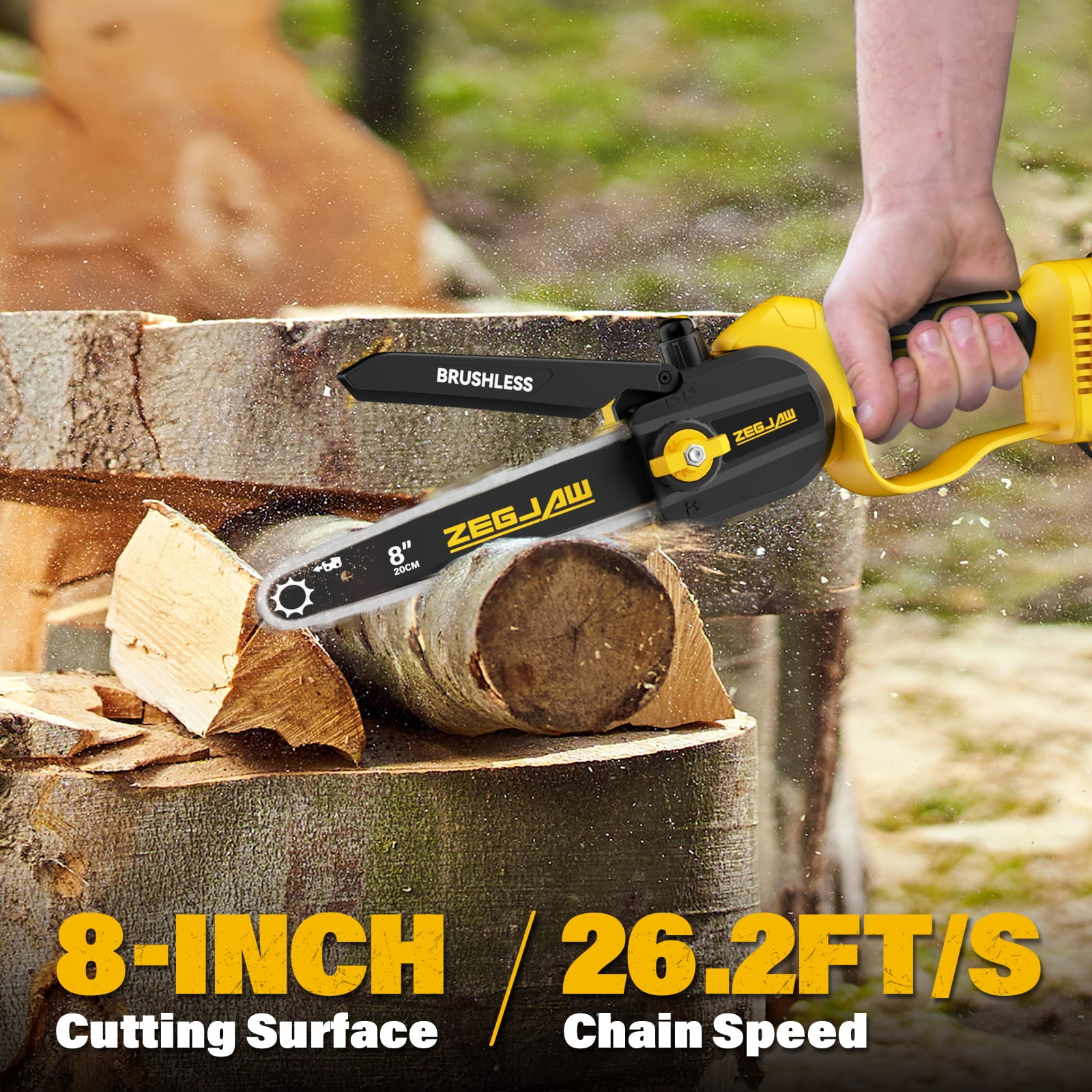 ZEGJAW 2-in-1 Cordless Pole Saw and Mini Chainsaw, 21V 8-Inch Electric Tree Trimmer with Telescopic Pole (14 ft Reach, 2 Batteries Included) skkzh