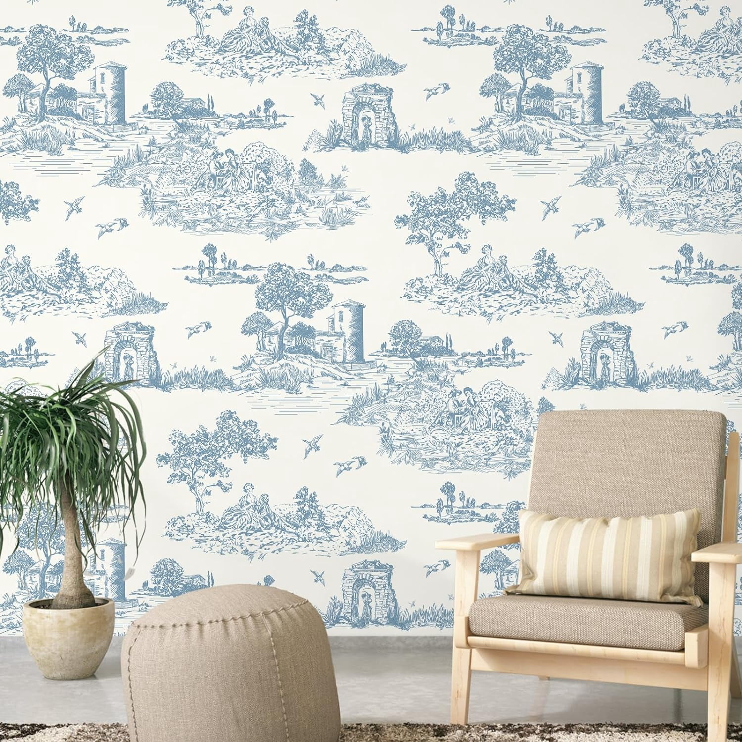 DAZLUTE Peel and Stick Wallpaper, Removable Self-Adhesive Mural Contact Paper for Home Decor (Blue and White, 17.7 in x 394 in) ws0sh