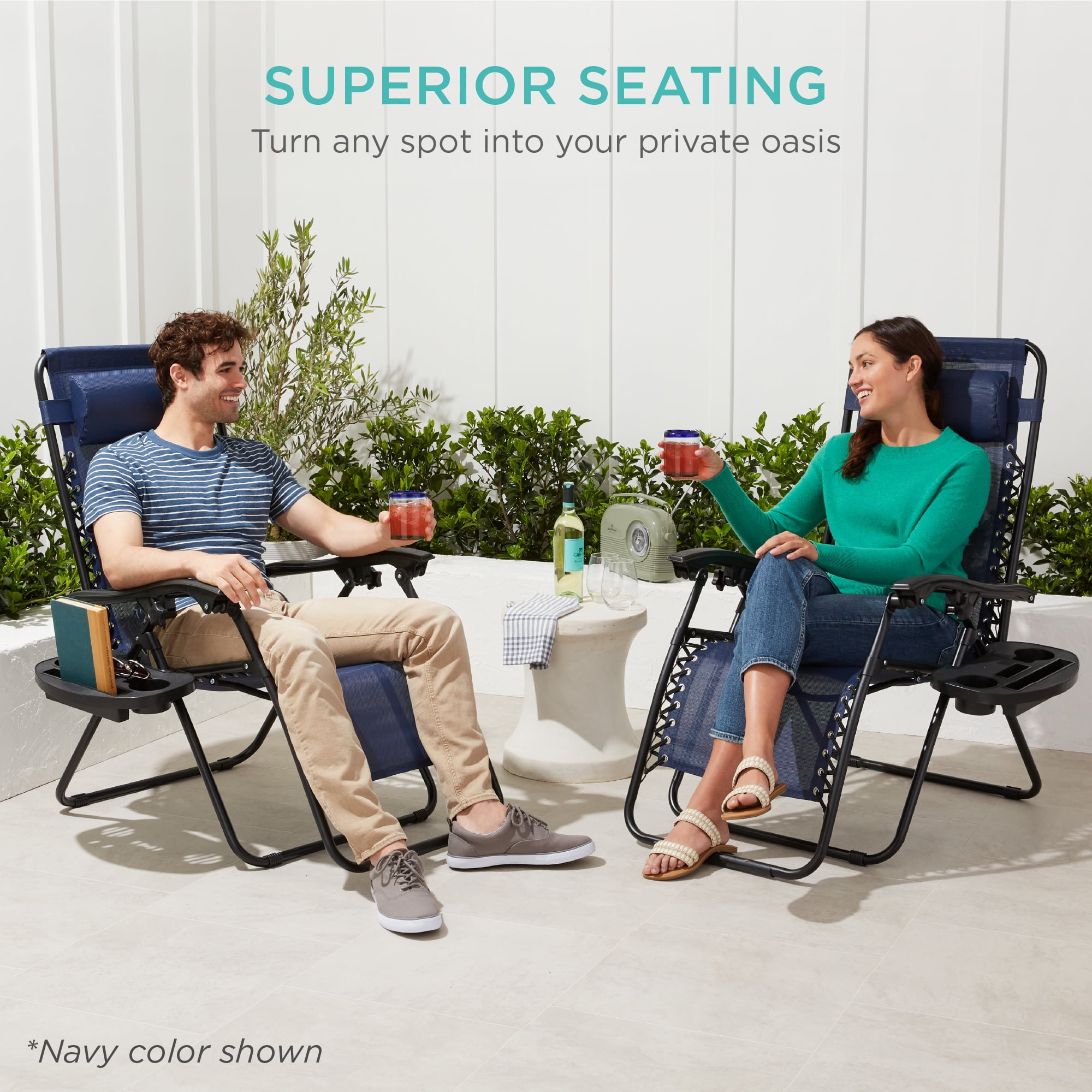 Best Choice Products Zero Gravity Lounge Chair Recliners with Cup Holder Tray (American Flag, Set of 2) 5qg8i