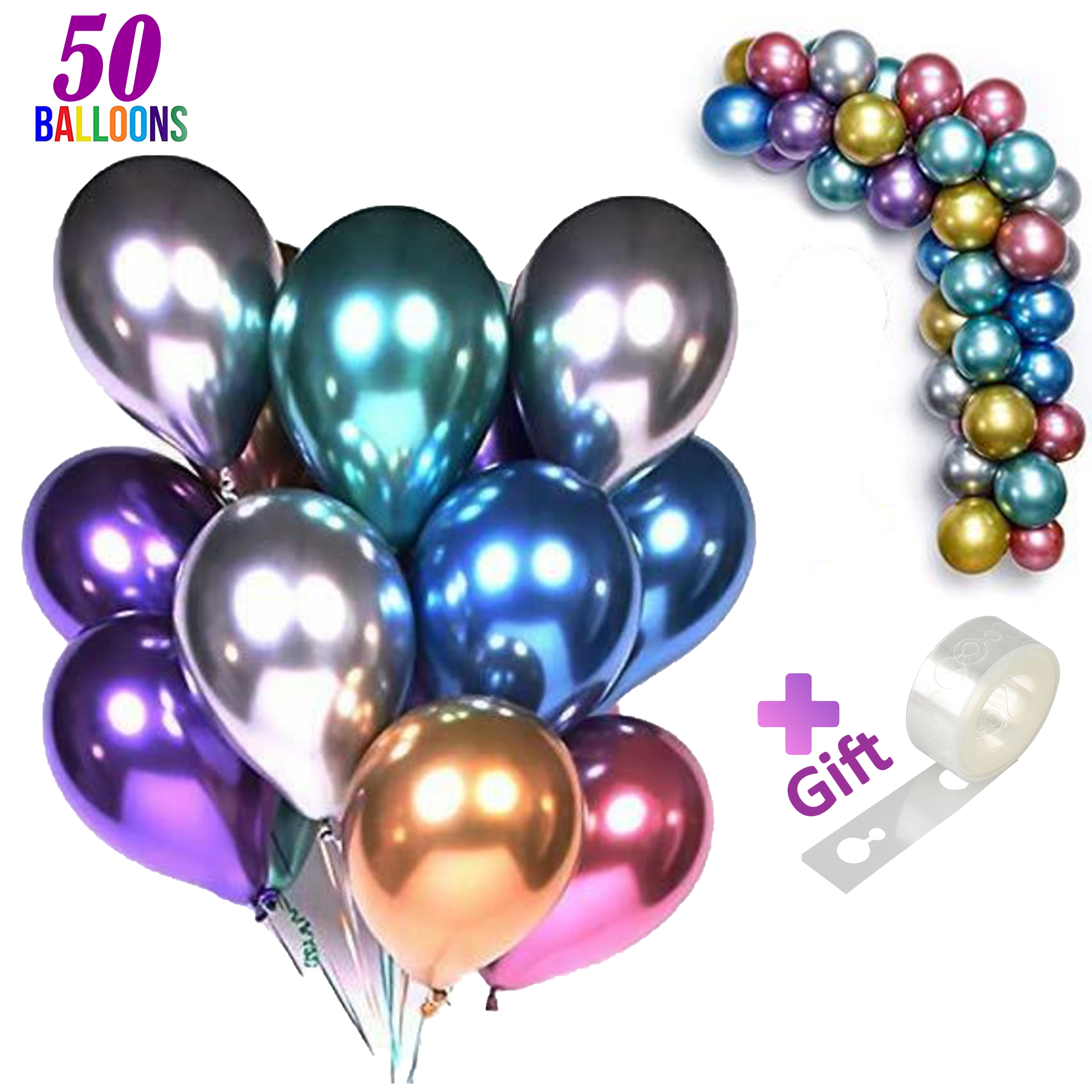 Lotus Home Metallic Latex Party Balloons with Arch Garland Strip (Silver, 50 Piece, 12 in) kkd7h