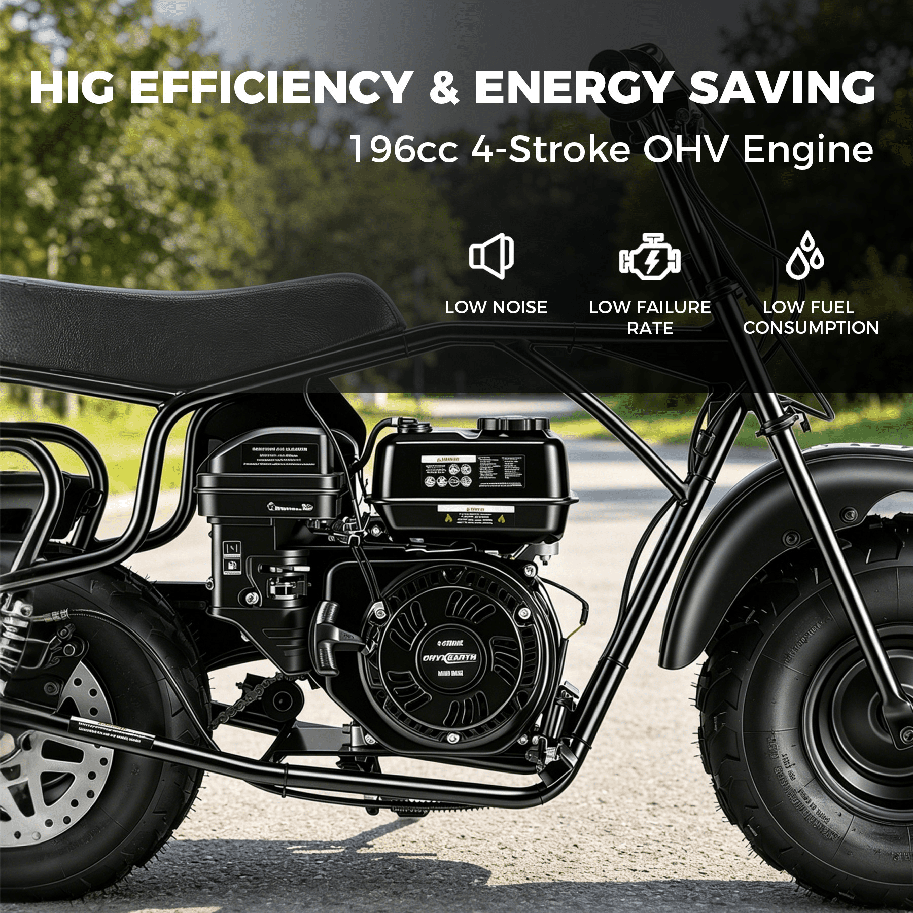 Oryxearth BRM200-2 4-Stroke Gas Powered Minibike, Off-Road Trail Dirt Bike for Adults and Teens (Black, 200 lb Capacity) iqjxm