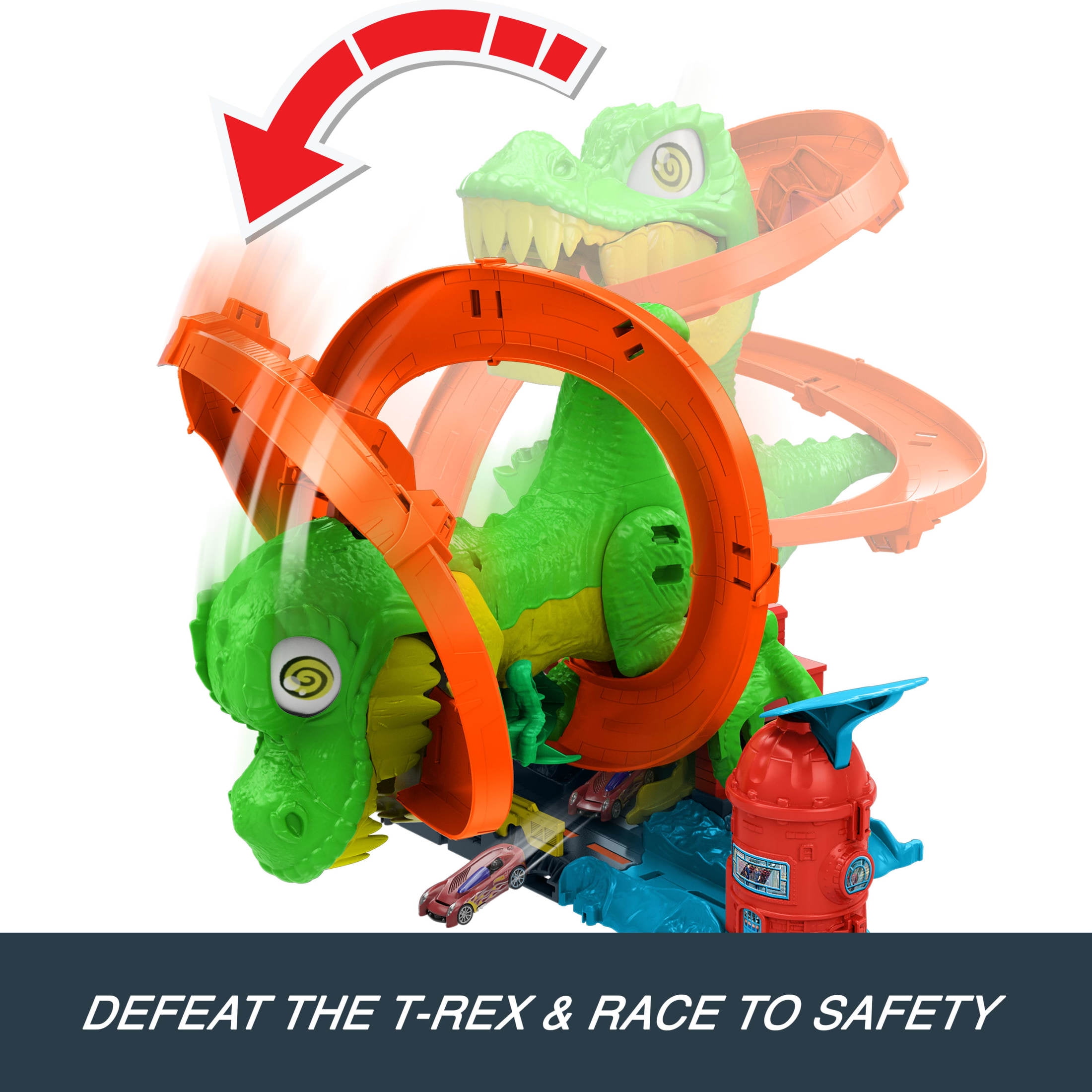 Hot Wheels City T-Rex Blaze Battle Playset with 1:64 Scale Die-Cast Car (Multi-Color, 1 Set) go041