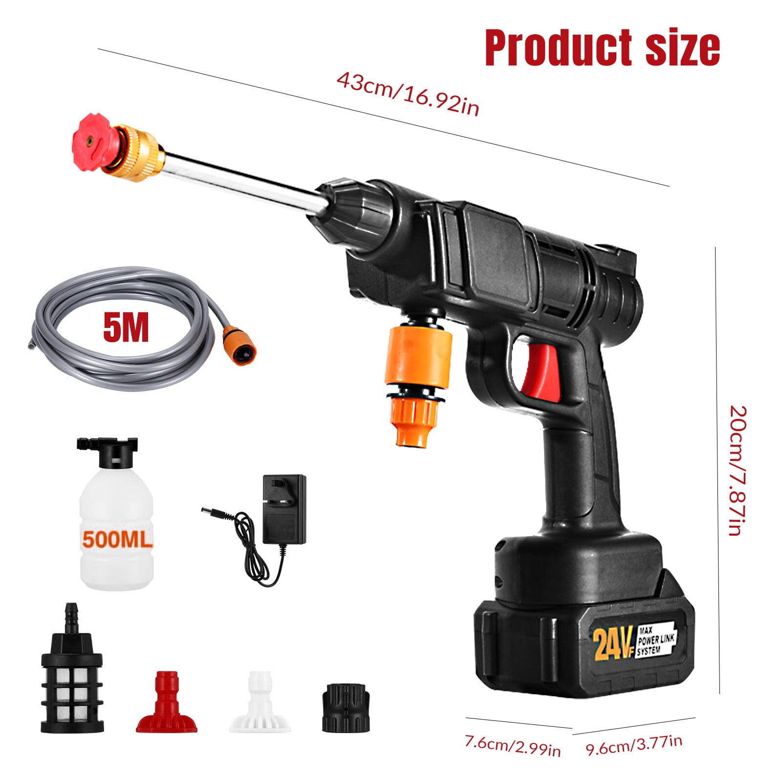 DFITO Cordless Power Pressure Washer, Portable High-Pressure Cleaner with 3-in-1 Adjustable Nozzle and 16.4 ft Hose (21V, 2.4Ah Battery) 96zxd