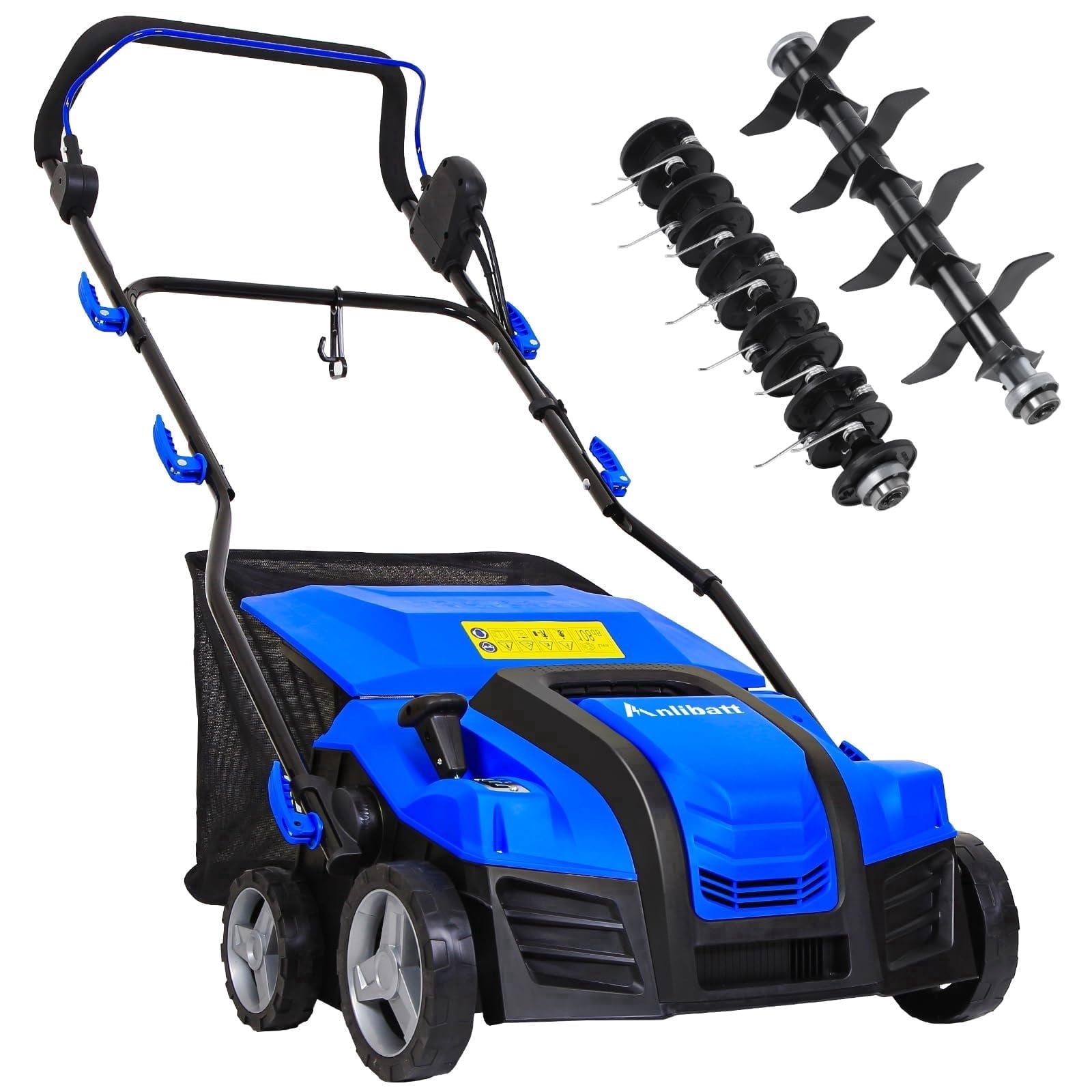 ANLIBATT 16 in Electric Dethatcher and Scarifier 15 Amp 2-in-1 Lawn Rake with 14.5 Gallon Collection Bag (Blue) 4mjch