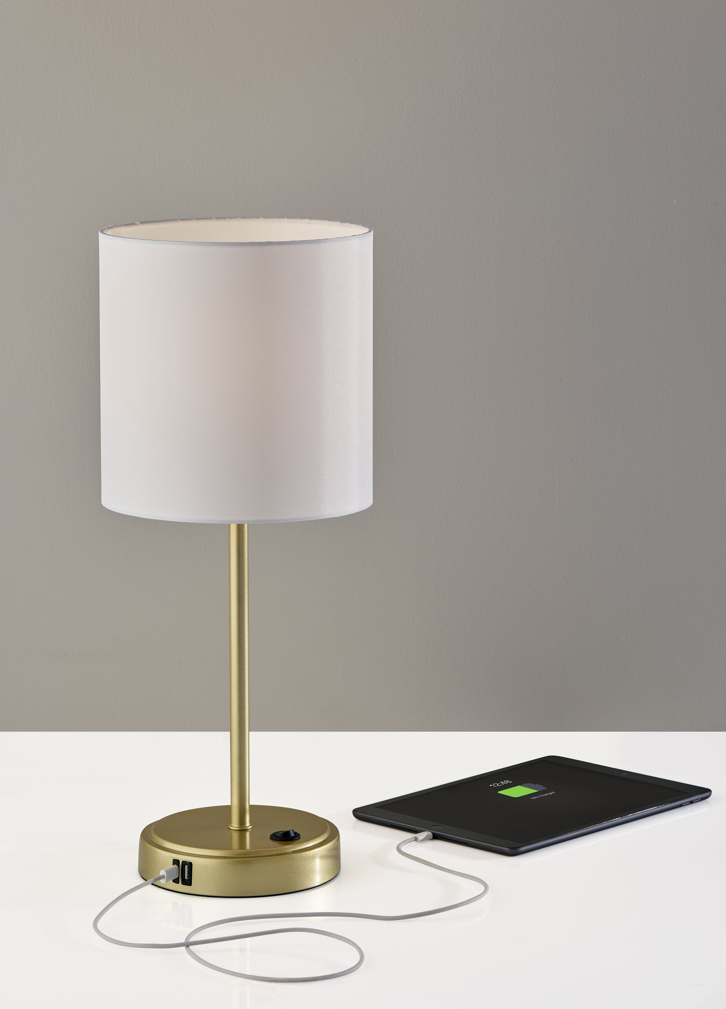 Mainstays Modern Metal Stick Table Lamp with USB and USB-C Charging Ports (Gold, 19 in) 92hjc