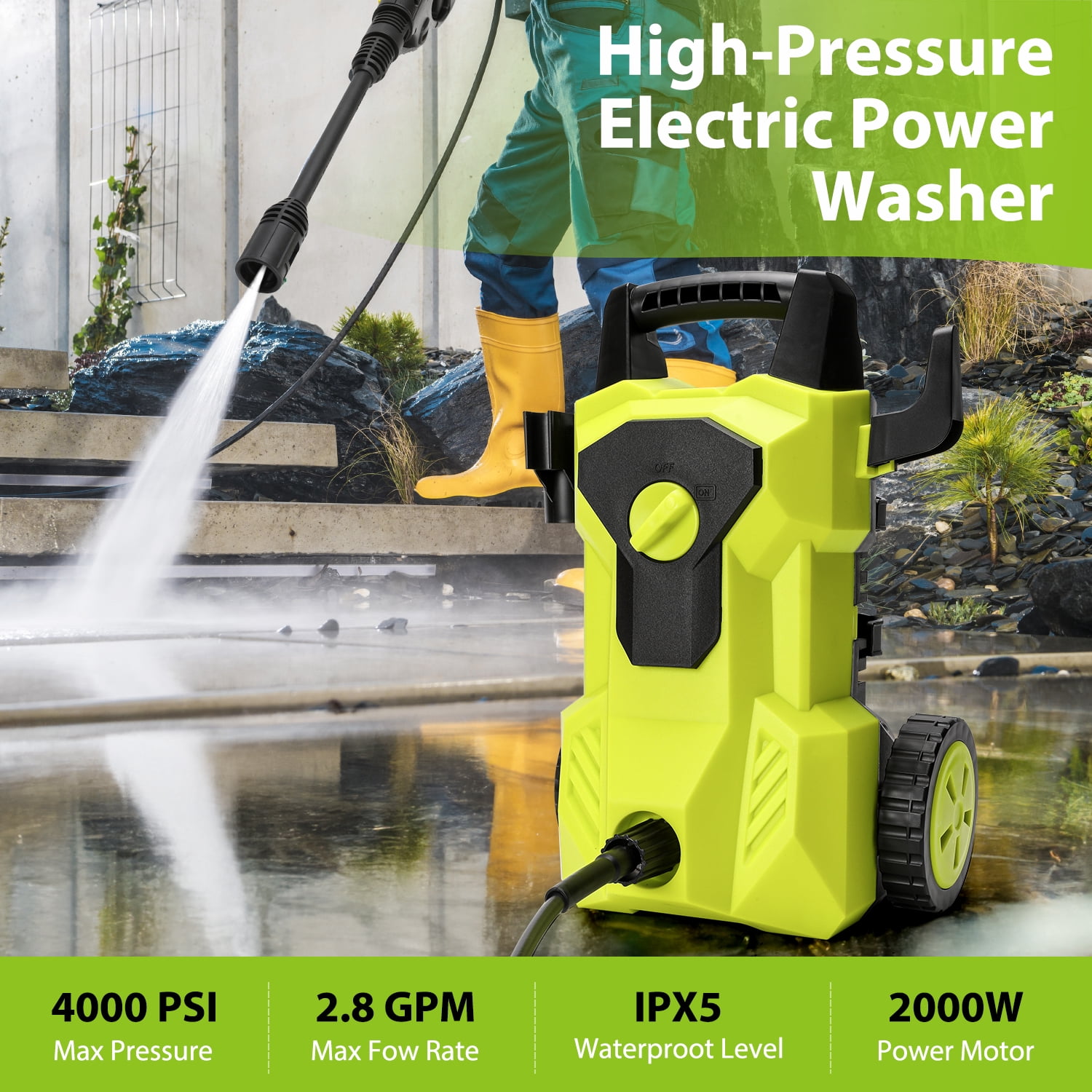 ZRSDIXKI 4000 PSI Electric Pressure Washer 2000W Power Cleaner with Foam Cannon (2.8 GPM, 26 ft Hose) ao6fd
