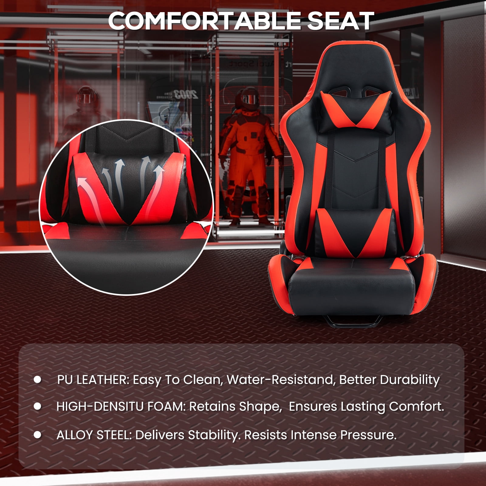 Supllueer Aluminum Racing Simulator Cockpit with Adjustable Seat and Triple Monitor Stand (Black) ve1yv
