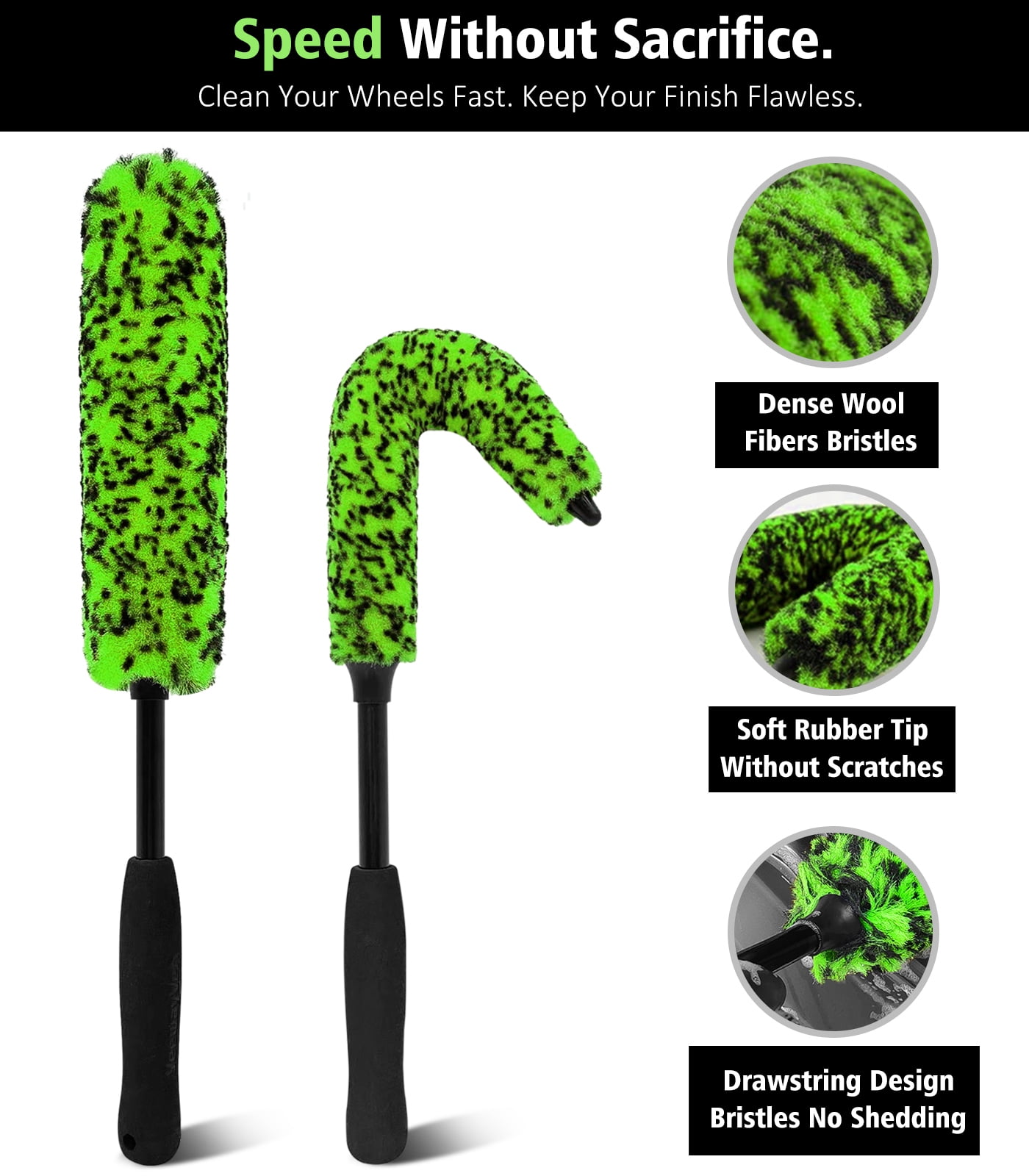 YeewayVeh 3-Piece Car Wheel Cleaning Brush Kit, Scratch-Free Rim Detailer Set (Green, 3-Piece Set) ke32n