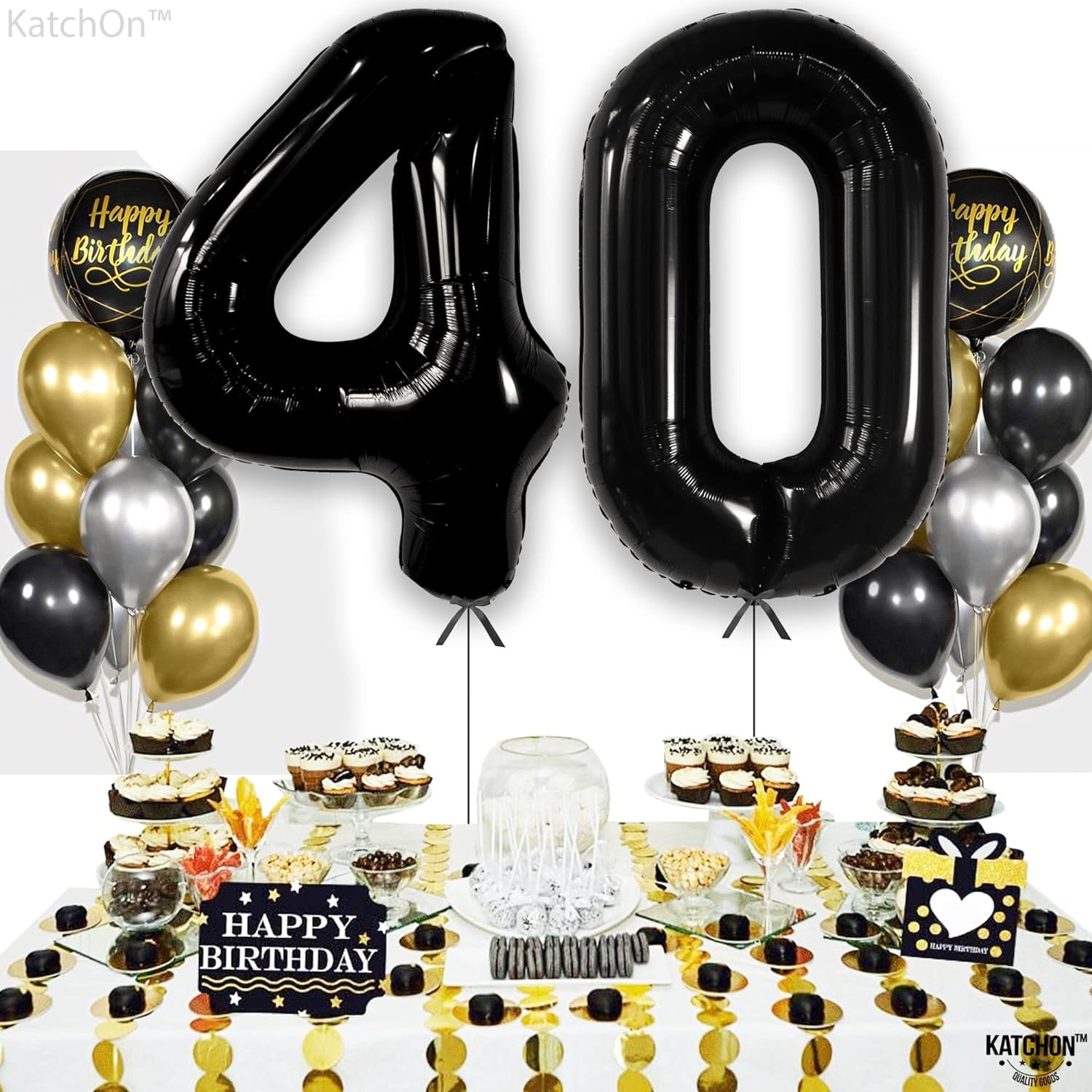 KatchOn Giant Number 40 Balloon Set for Birthday Party Decorations (Black, 40 in) f7o54