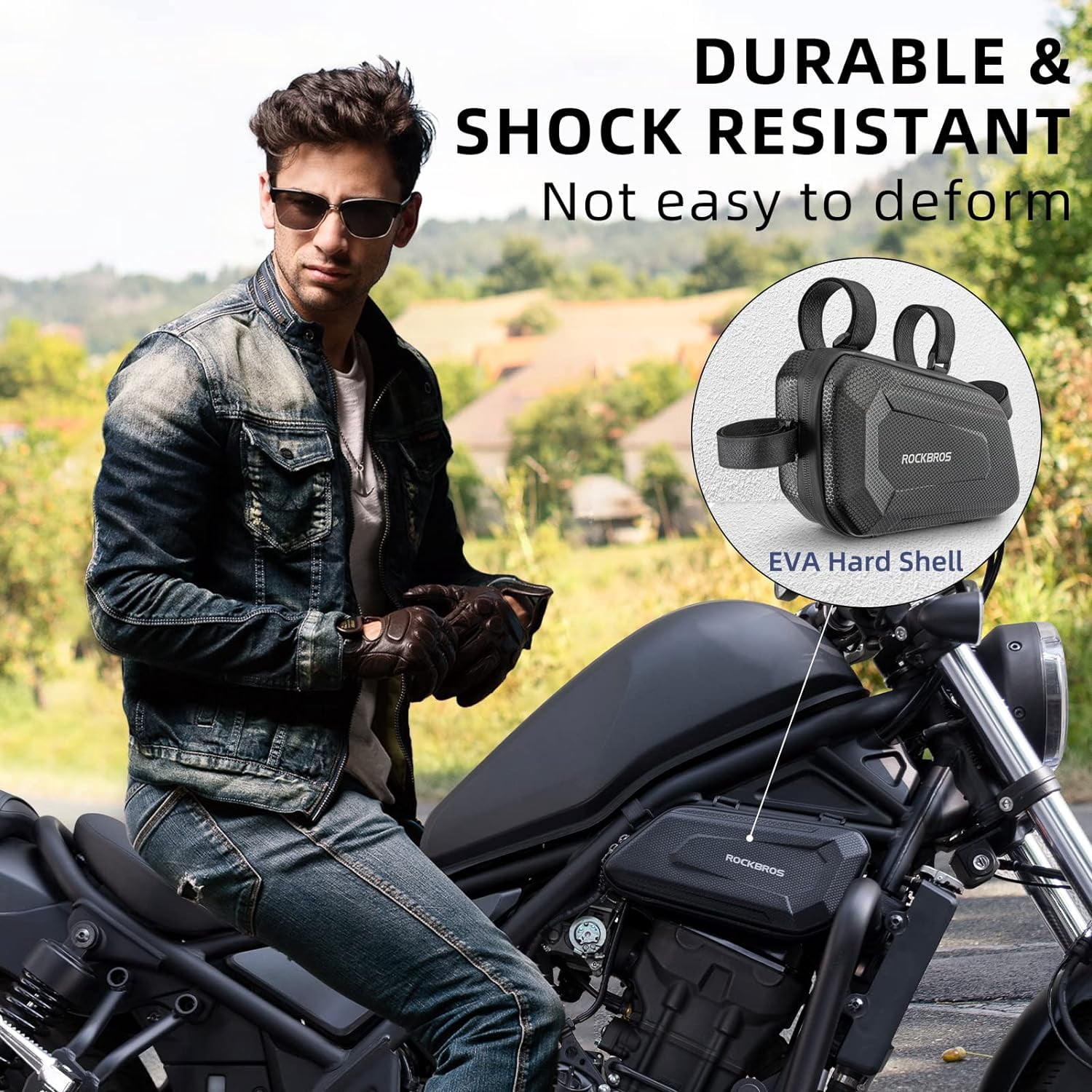 ROCKBROS Motorcycle Triangle Side Bag EVA Hard Shell Storage Organizer (Black, 2 Pcs) fp4dj