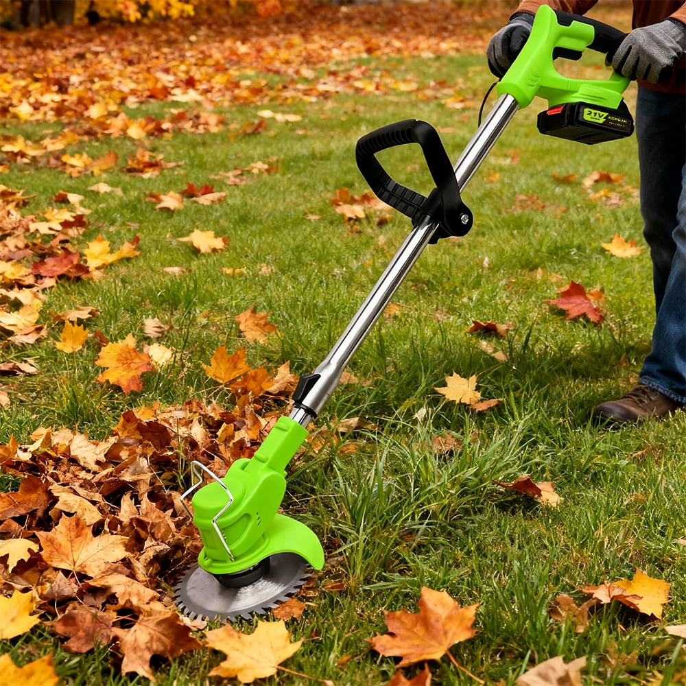 MDHAND 21V Cordless Electric Grass Trimmer, Lightweight Weed Eater with 3 Blades, Adjustable Shaft (Green, 3.28 lb) 0gmie
