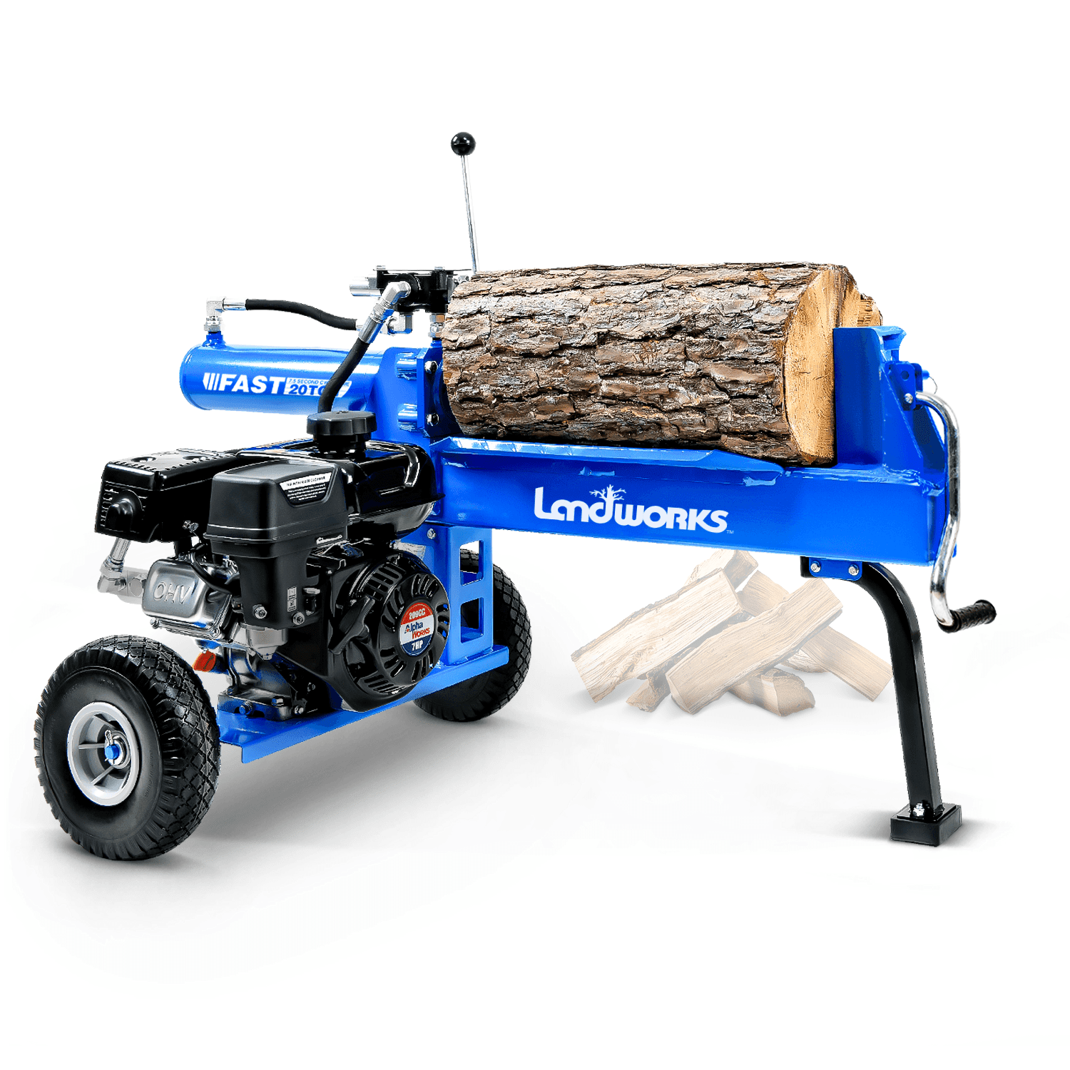 Landworks 20-Ton Log Splitter, Heavy-Duty Gas Powered Wood Splitter with 7HP 209CC Engine (16 in Diameter Capacity) 4quum