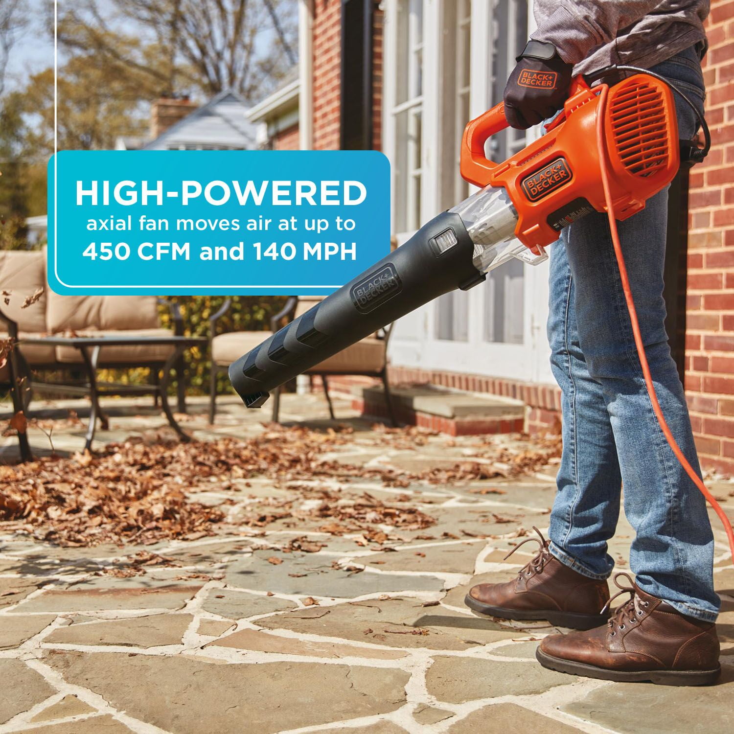 BLACK+DECKER Electric Axial Leaf Blower, 9 Amp High-Performance Yard Cleanup Tool (Black, 140 MPH) 9y9y4
