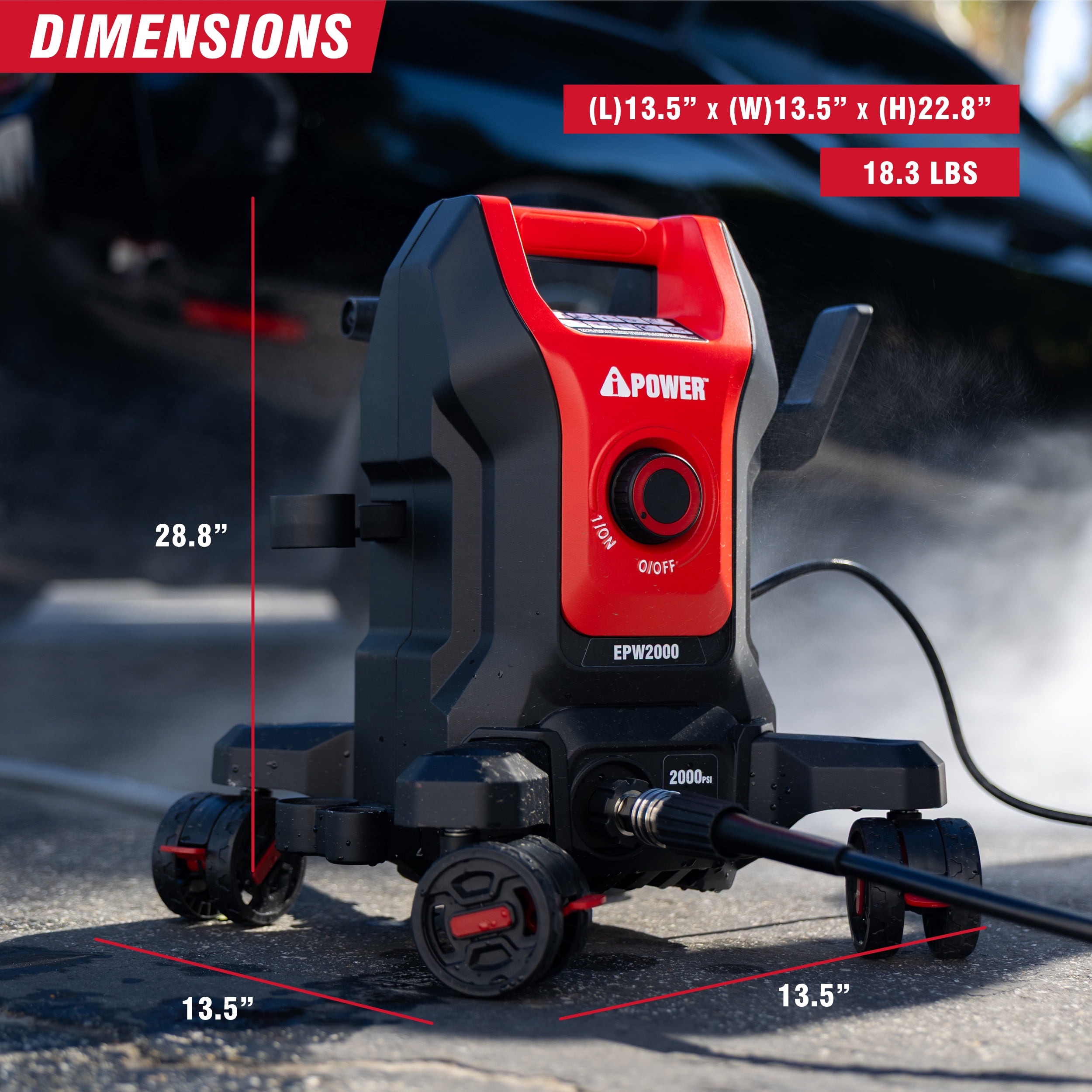 A-iPower E2800-FM Electric Pressure Washer with Follow-Me 4-Wheel Design and 5 Nozzles (2800 PSI, 1.7 GPM) rerev