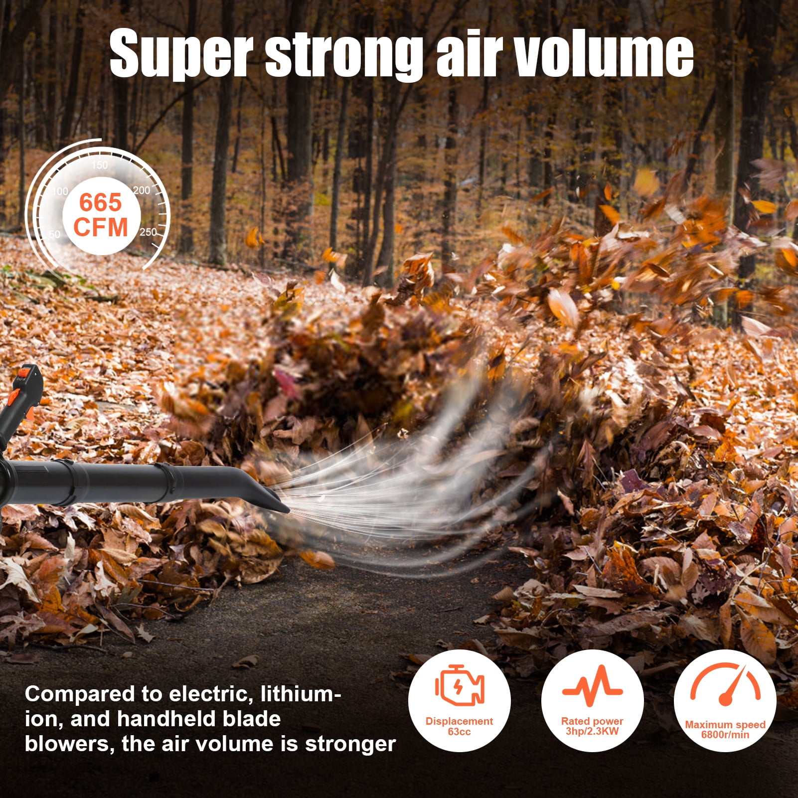 Jiledu Gas-Powered Backpack Leaf Blower (63cc, 665 CFM, 3hp) oqosn