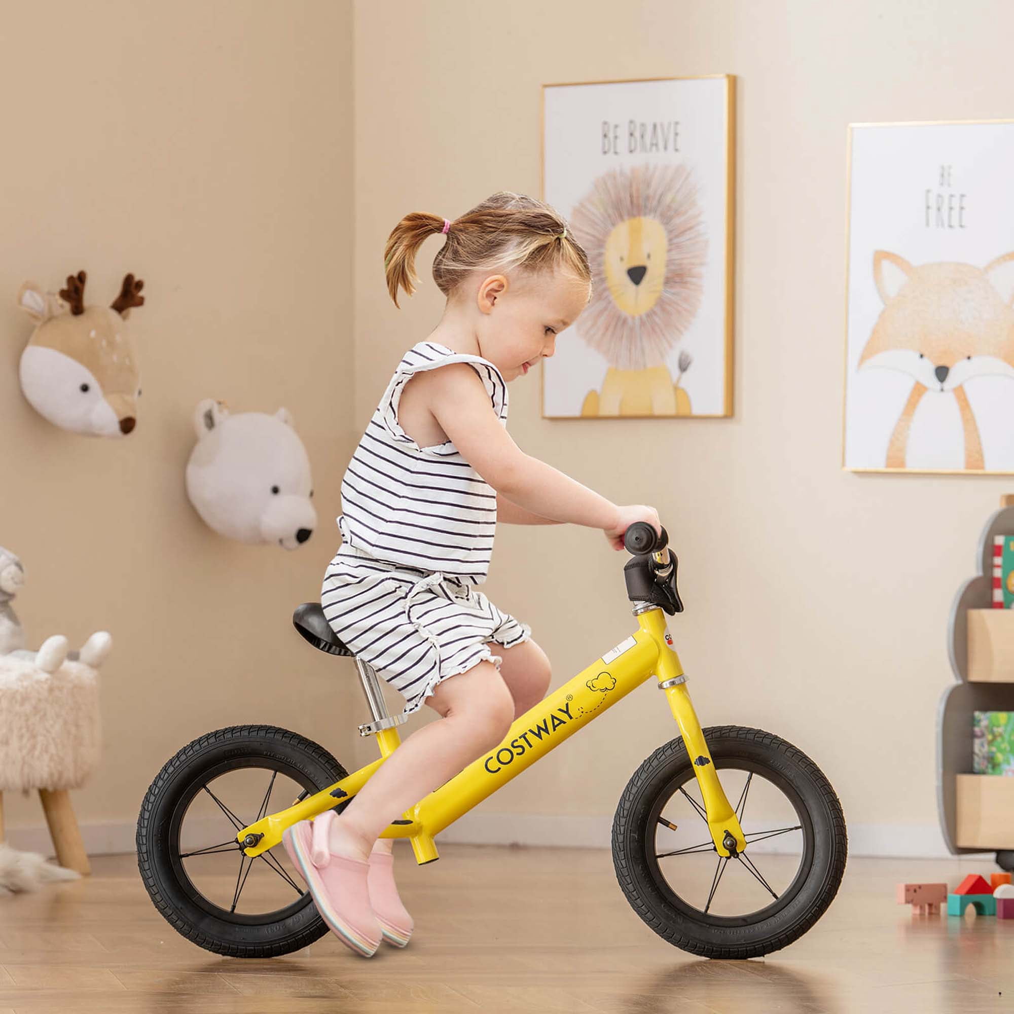Costway Toddler Balance Bike No Pedal Training Bicycle with Inflatable Rubber Tires (Yellow, 12 in) dd9y5