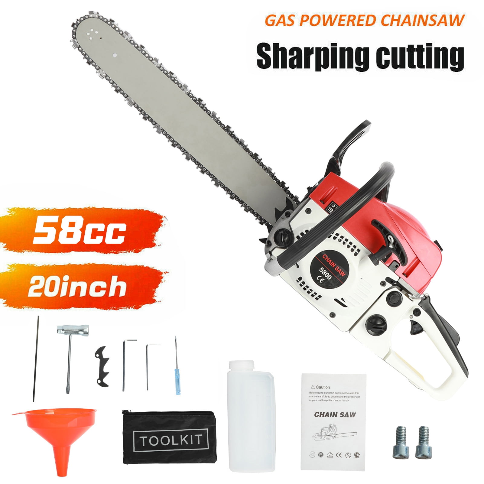 Arlohe 58cc 2-Stroke Gas Chainsaw, 3.2HP Professional Logging Tool with 20-in Bar (Orange, 20-in) p6an9