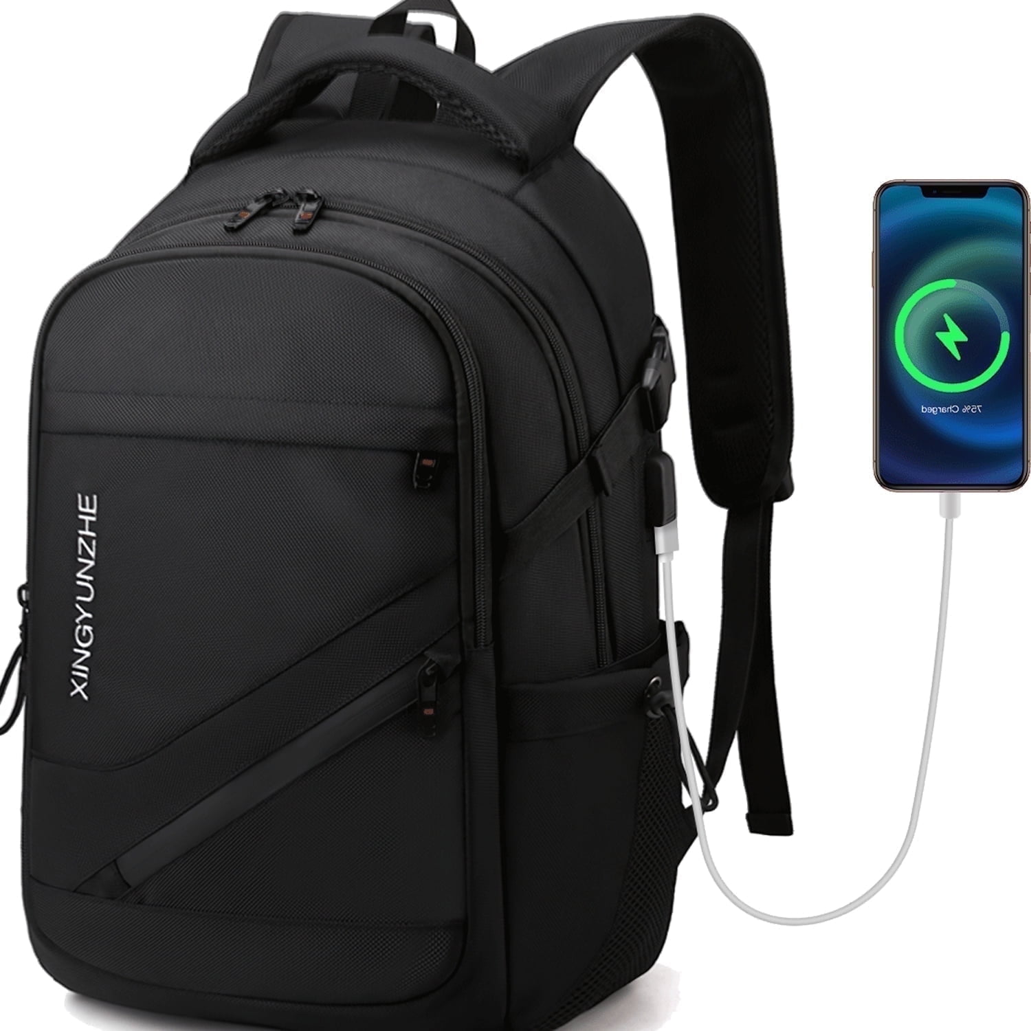 Cshidworld Travel Laptop Backpack, Anti-Theft Business Bookbag with USB Charging Port, Water-Resistant School Bag for Men & Women (Black, 19 in) ct1lp