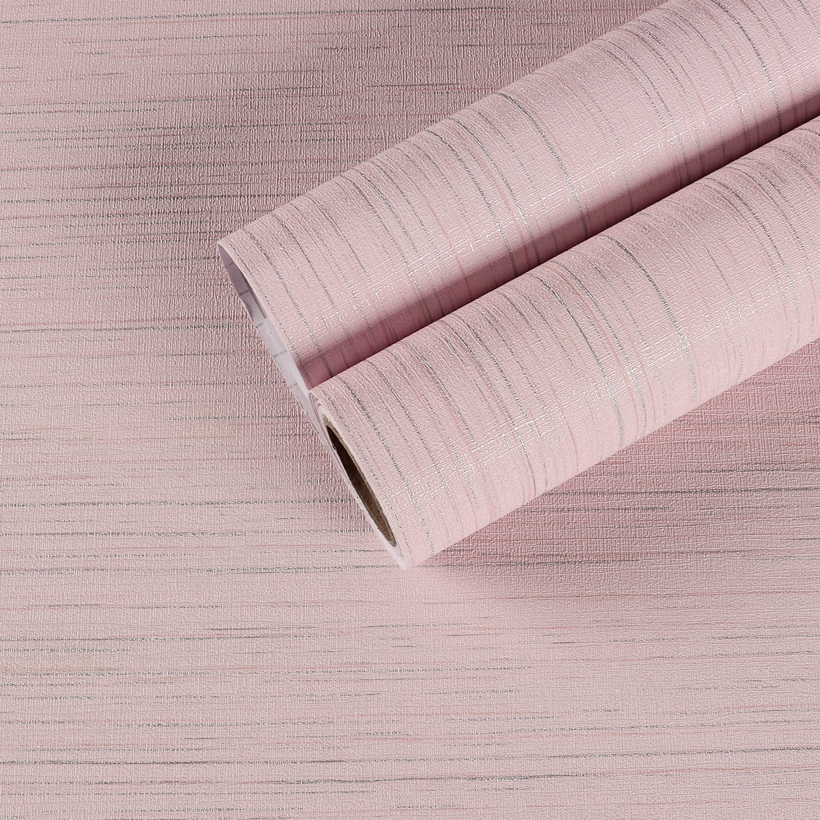 CHIHUT Peel and Stick Grasscloth Wallpaper, Textured Vinyl Self-Adhesive Wall Covering for Bedroom (Light Pink, 17.7 in x 100 in) lg4x3