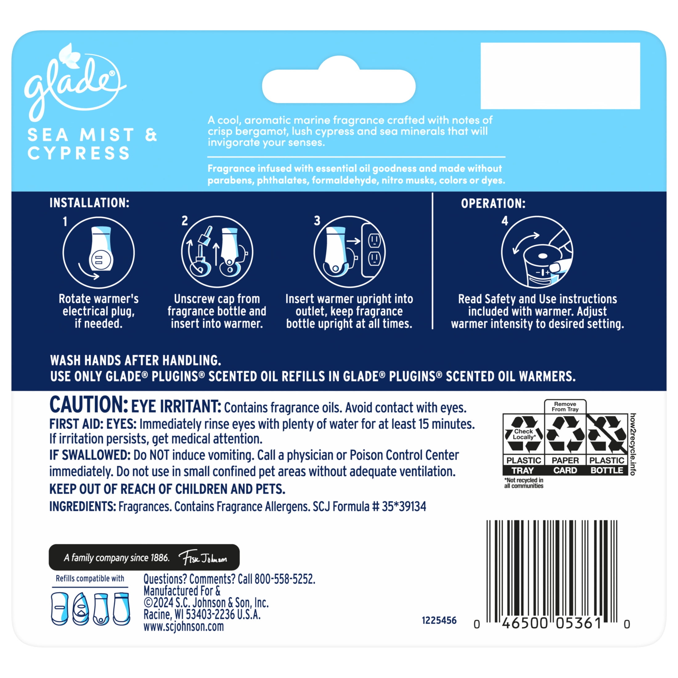 Glade PlugIns Scented Oil Air Freshener Refills, Sea Mist & Cypress, Long-Lasting Fragrance (5 Pack, 0.67 fl oz Each) mzgiy