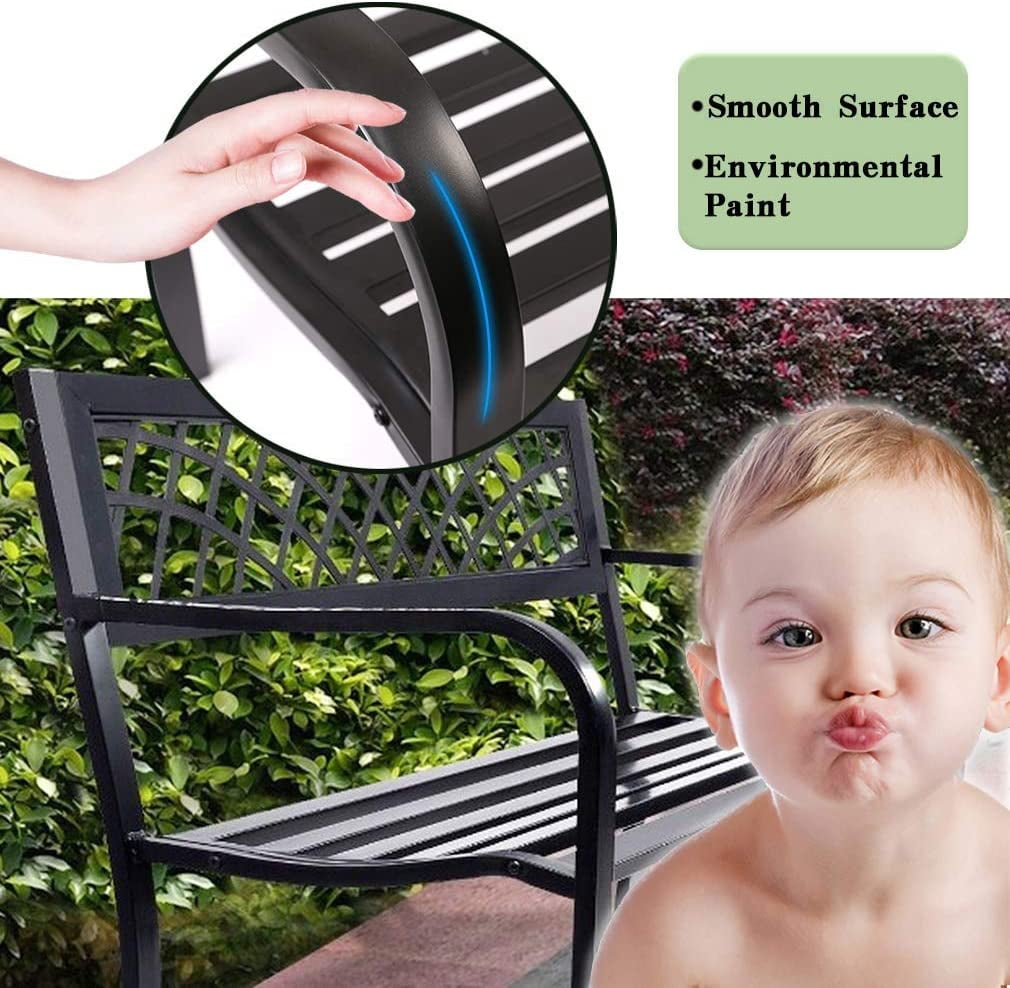 NiamVelo Outdoor Metal Garden Bench, Rust-Resistant Steel Patio Park Chair with Mesh Pattern (Black, 45.5 in x 21.7 in x 30 in) e06dq
