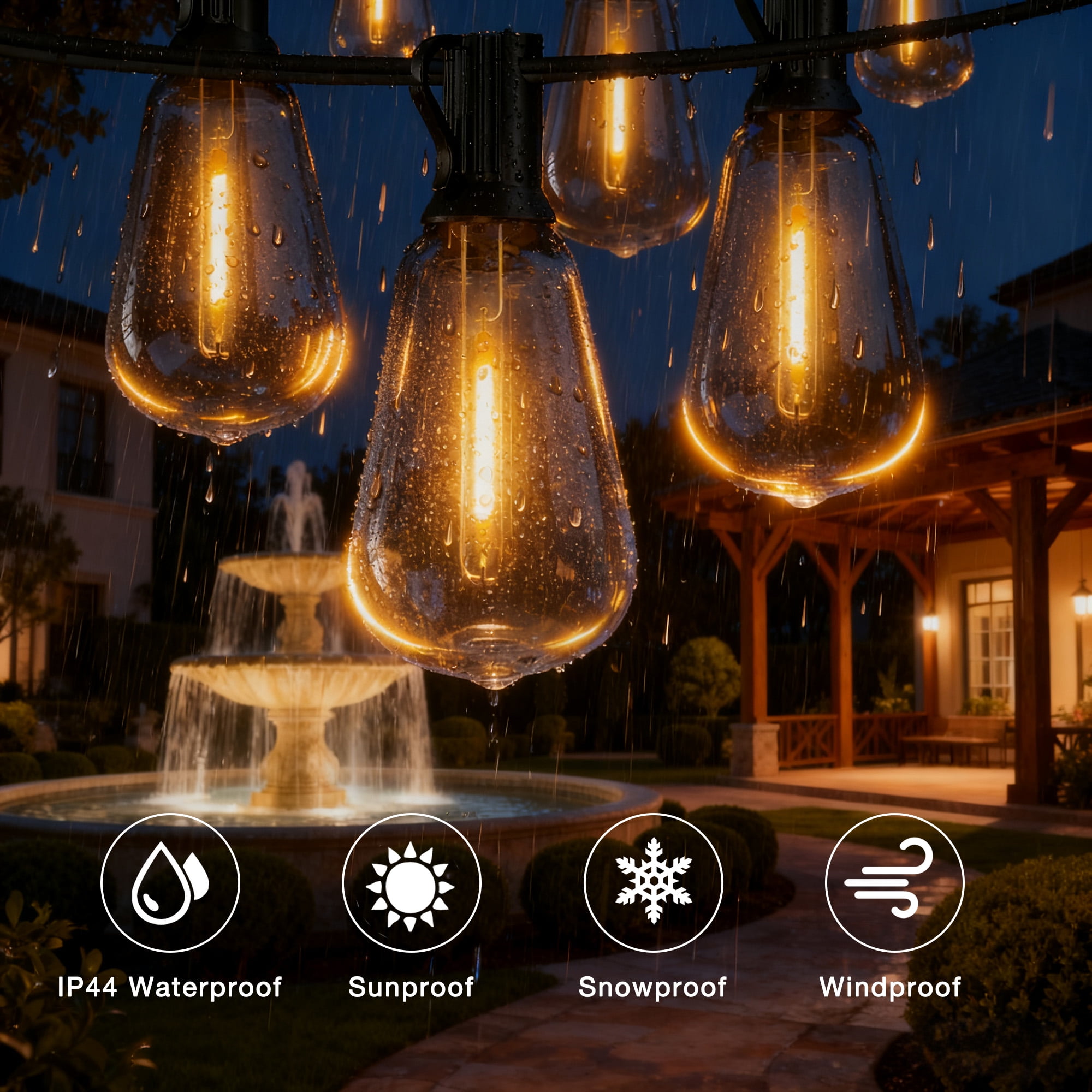 DAYBETTER Solar String Lights Outdoor, Waterproof LED Hanging Lights with 24 Shatterproof Bulbs, Dimmable (Warm White, 100 ft) 6tzjz