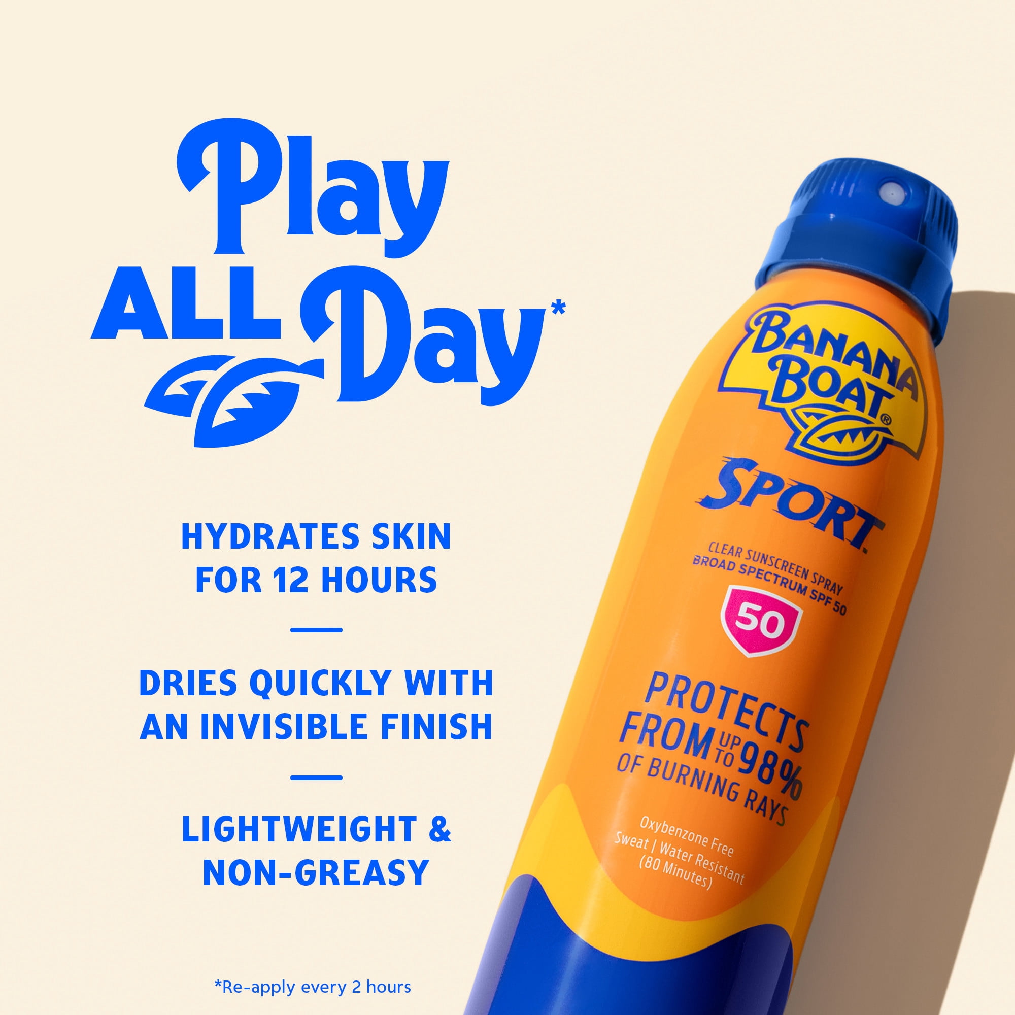 Banana Boat Sport Ultra SPF 50 Sunscreen Spray, Broad Spectrum Sun Protection (Clear, 9.5 oz) y4p2h