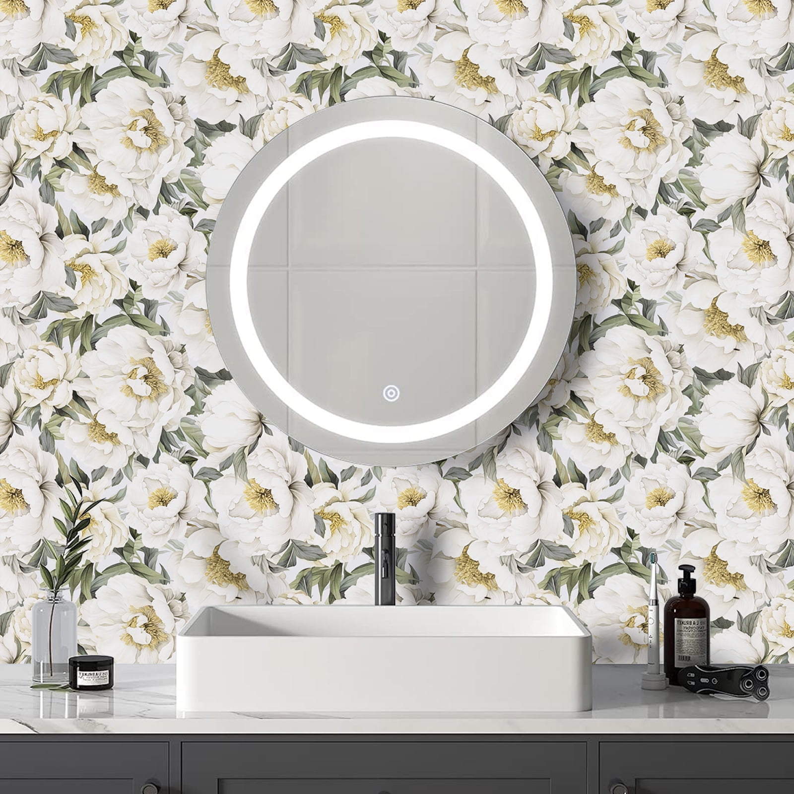 Abyssaly Floral Peel and Stick Wallpaper Removable Self-Adhesive Vinyl Contact Paper for Home Decor (White, 17.7 in x 118 in) yc56w