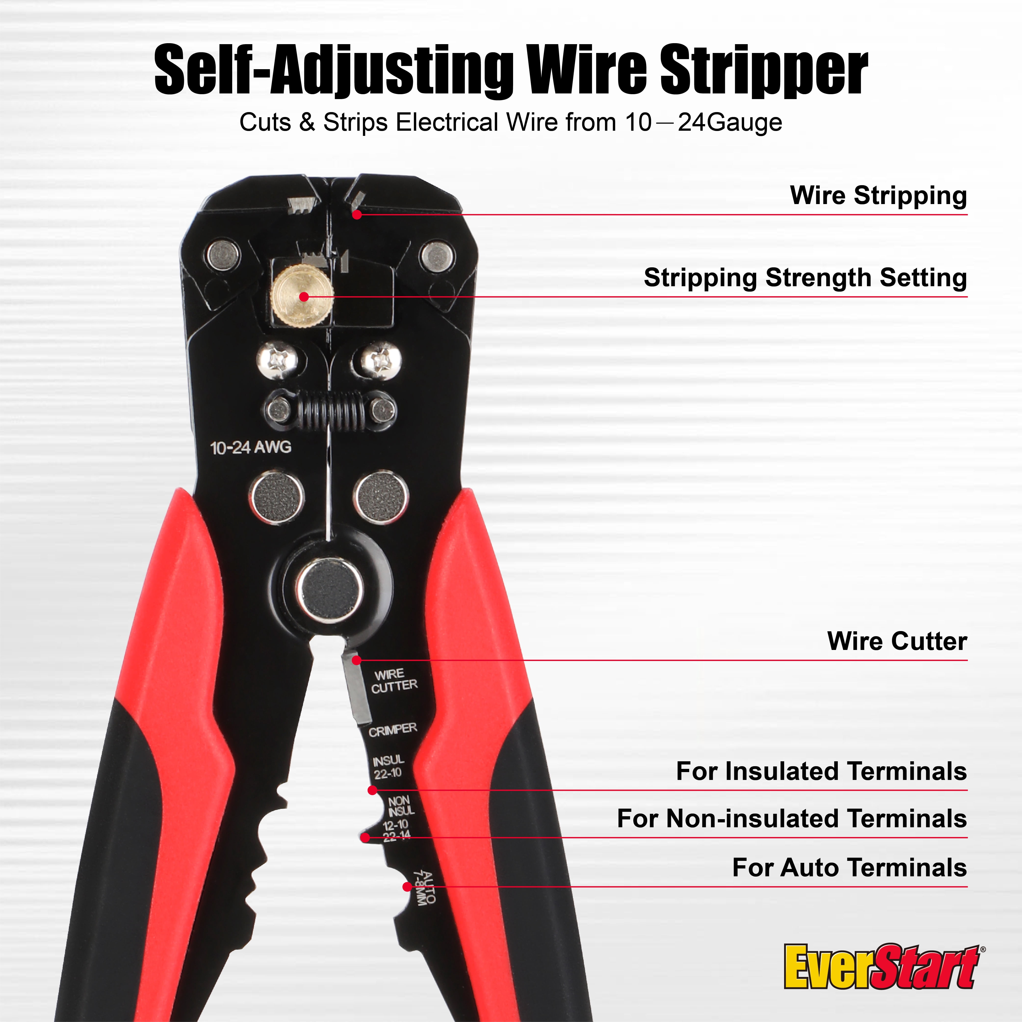EverStart Self-Adjusting Wire Stripper for 10-24 AWG Wires (Black, 8 in) aqyye